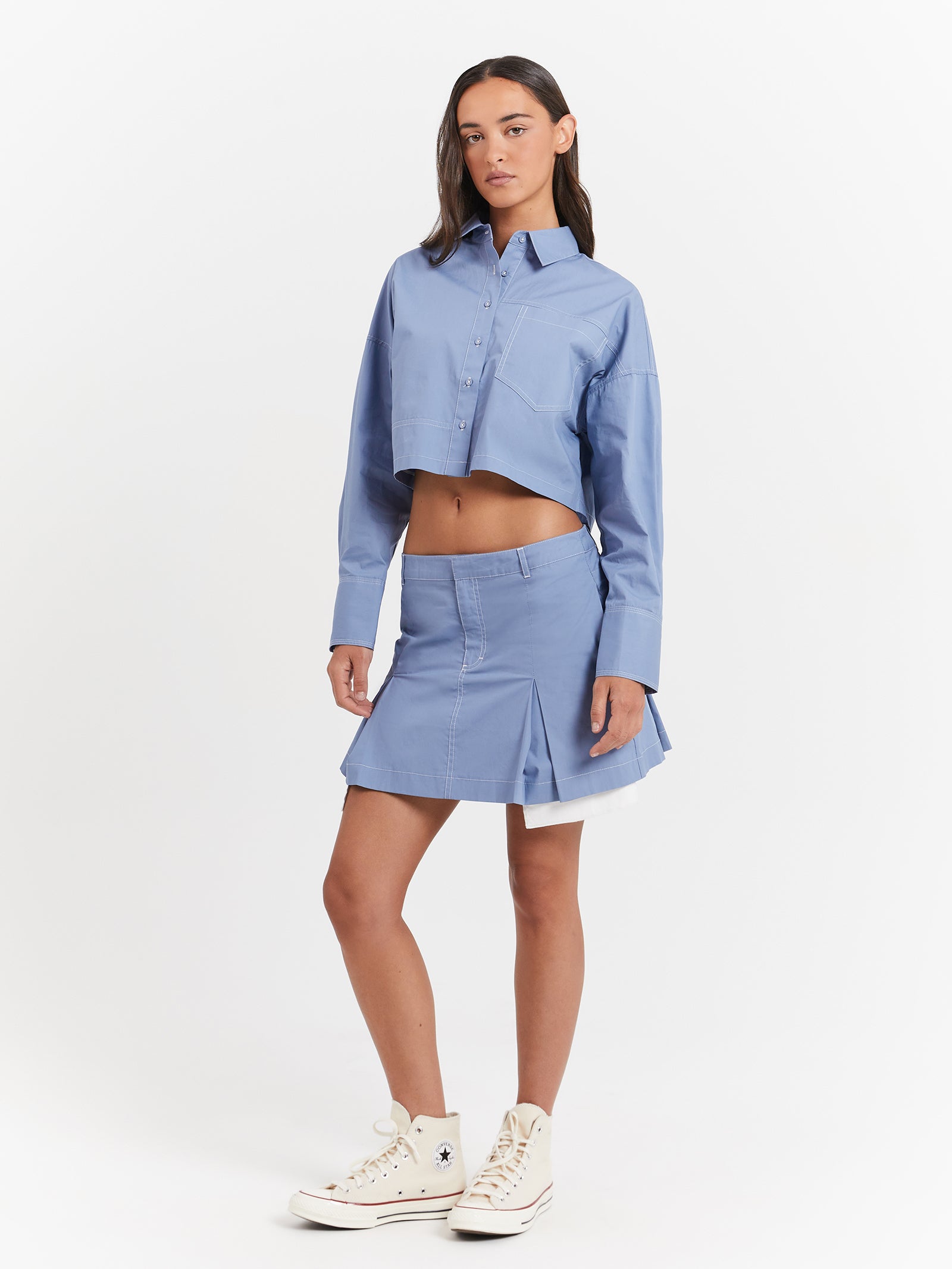 Monica Ultra Crop Shirt in Chambray