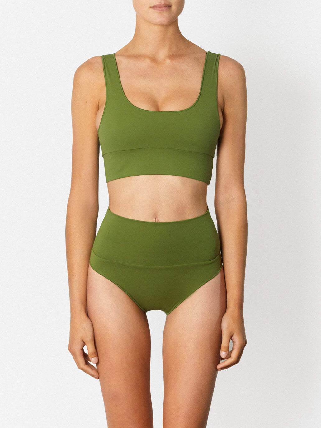 Contour Crop Top in Pesto Green