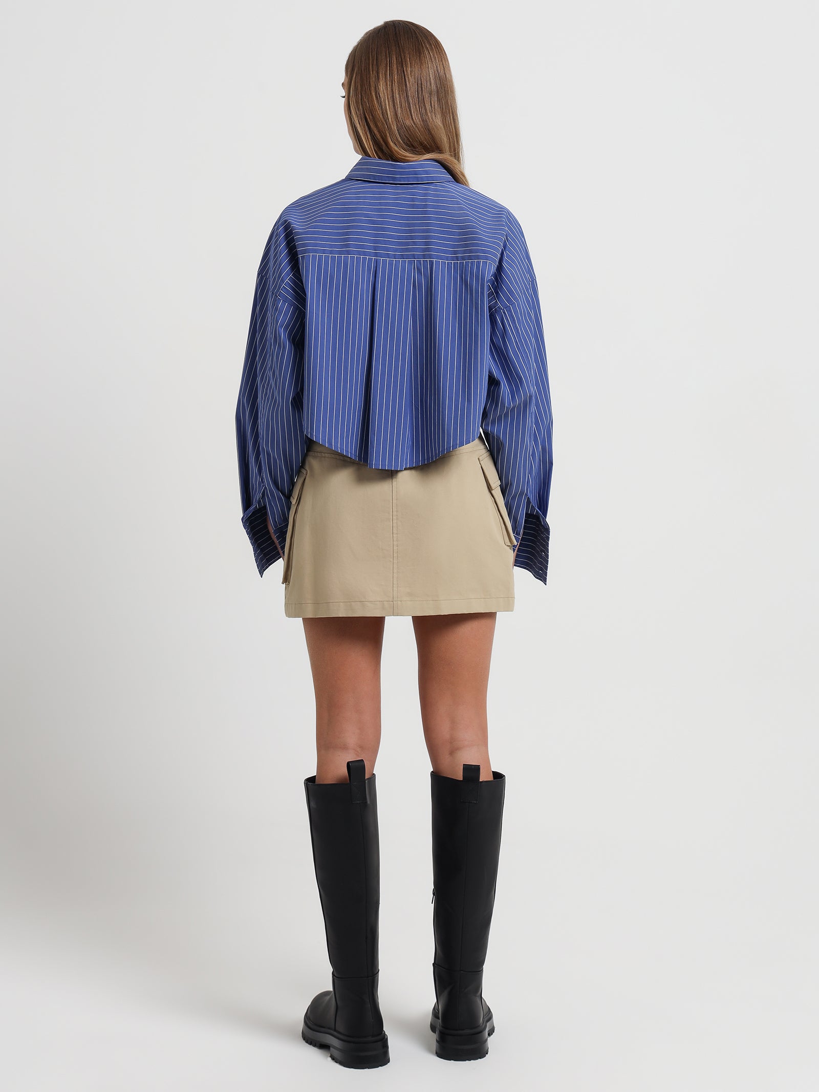 Jacey Cropped Oversized Shirt in Dutch Blue