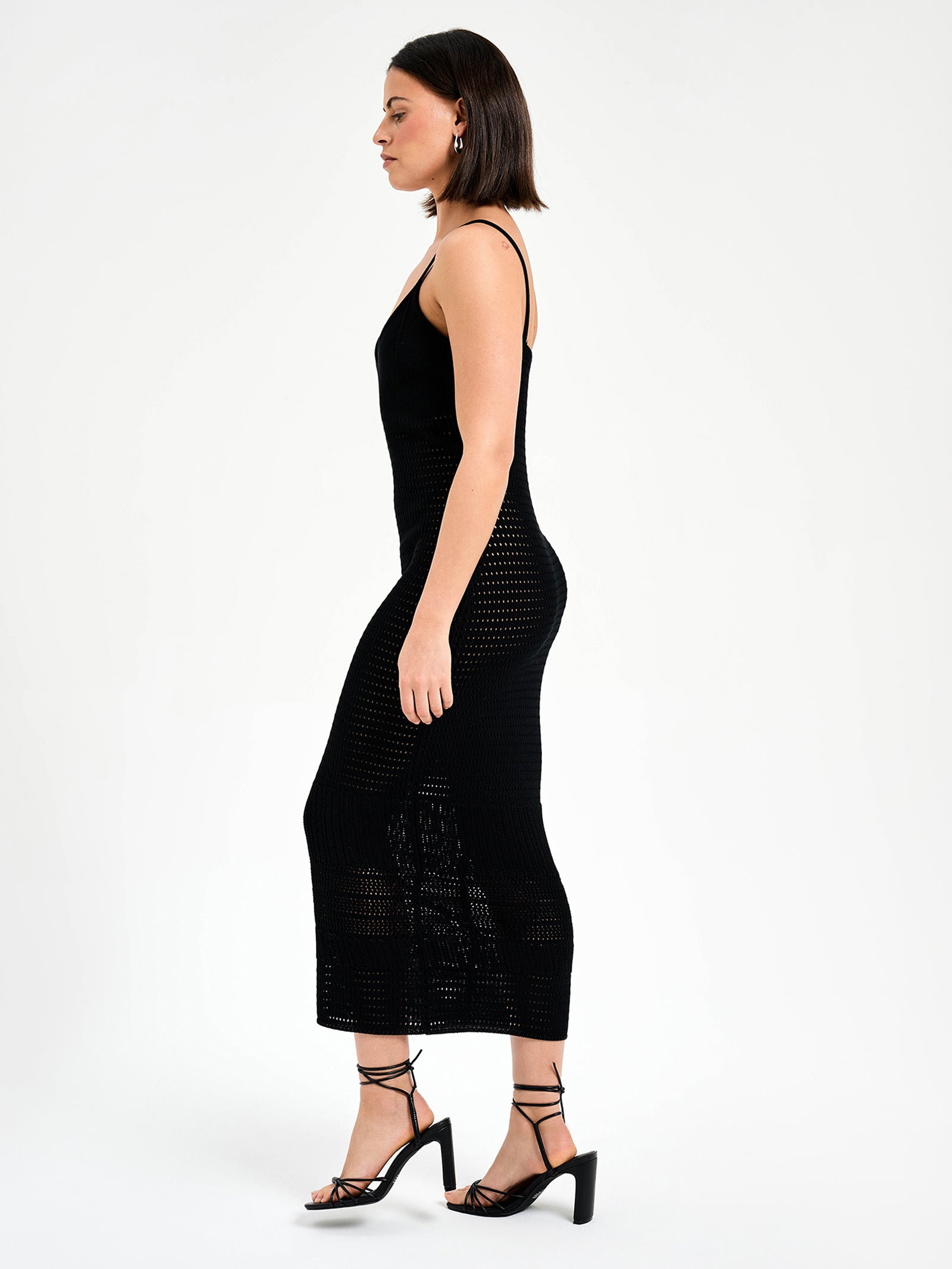 Sora Crochet Midi Dress in Black