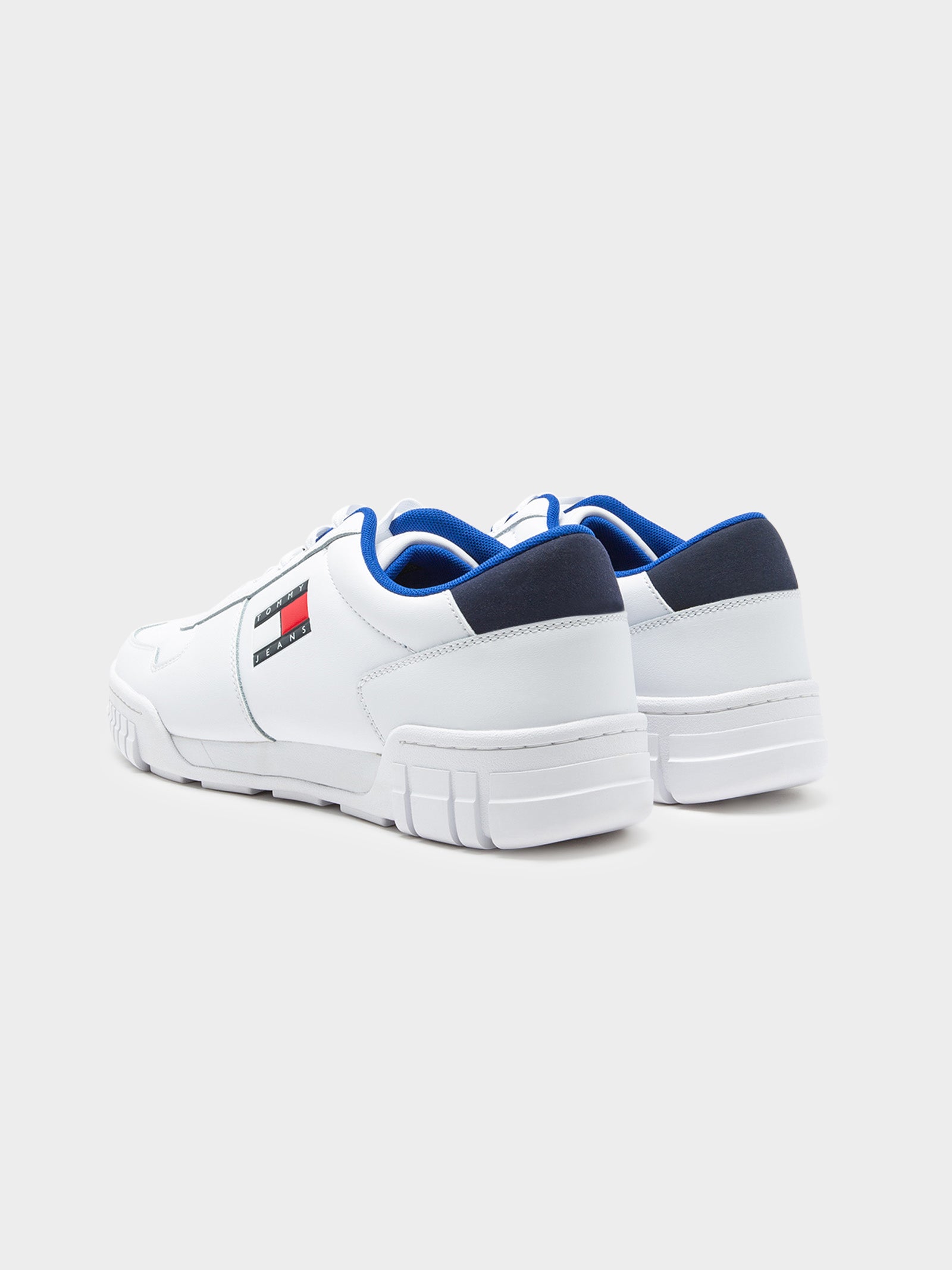 Mens Retro Leather Cupsole Trainers in White & Blue