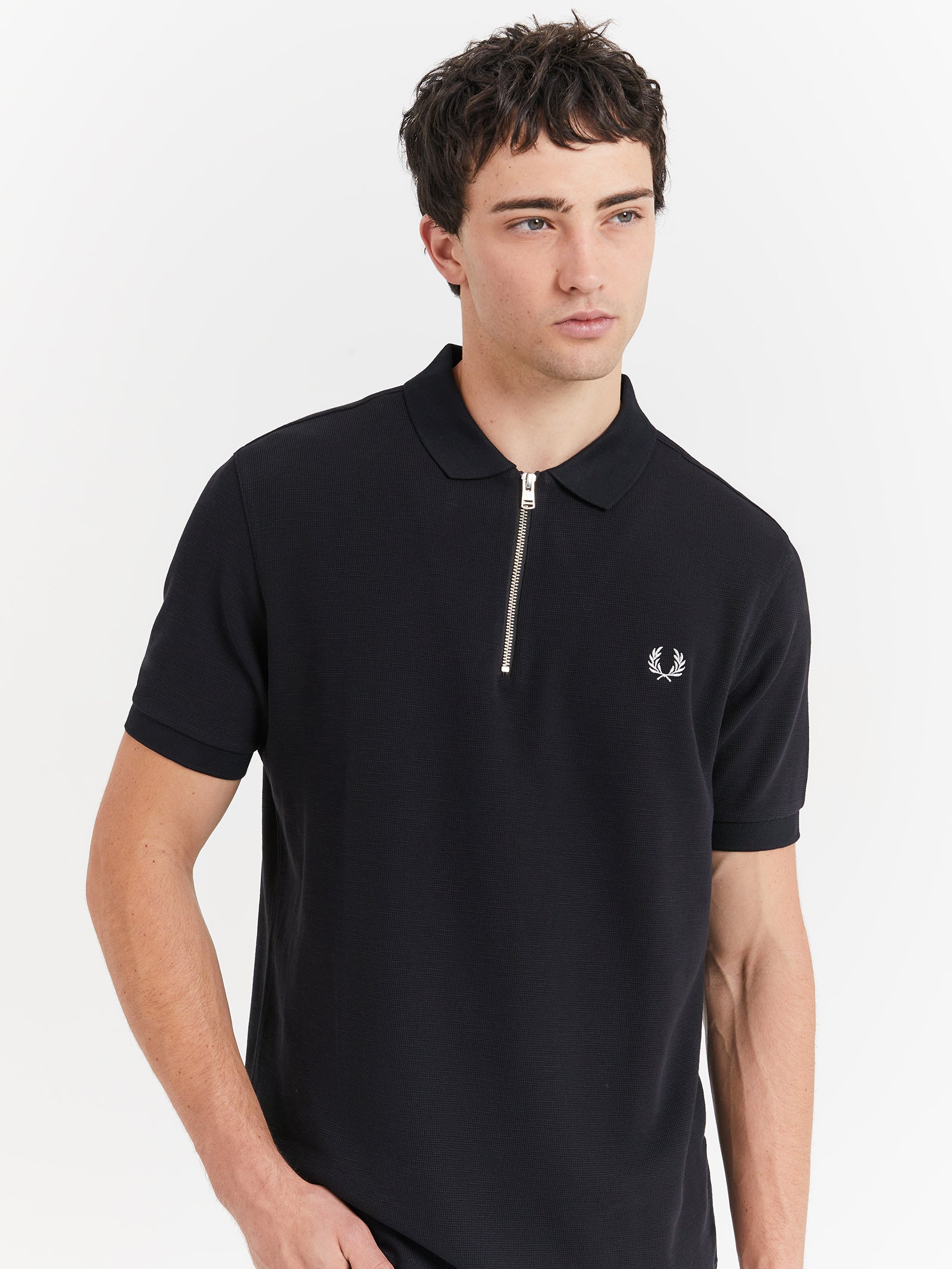 Waffle Textured Polo in Black