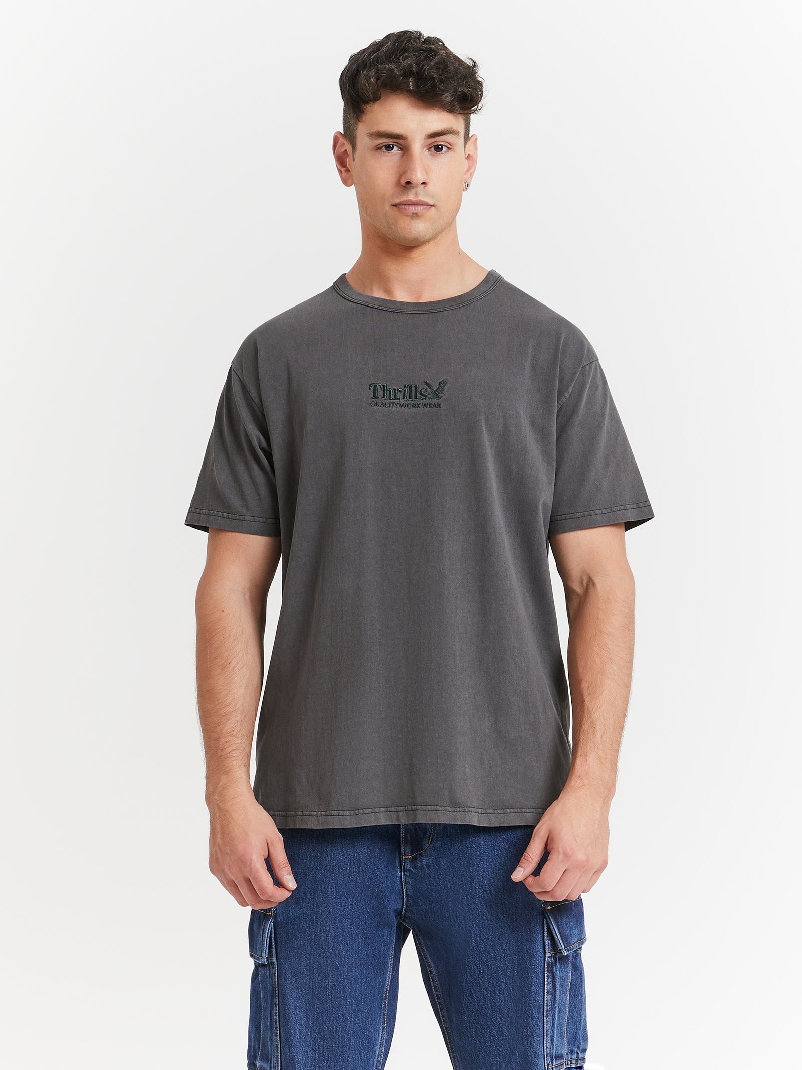 Thrills Workwear Embro Box Fit T-Shirt in Black