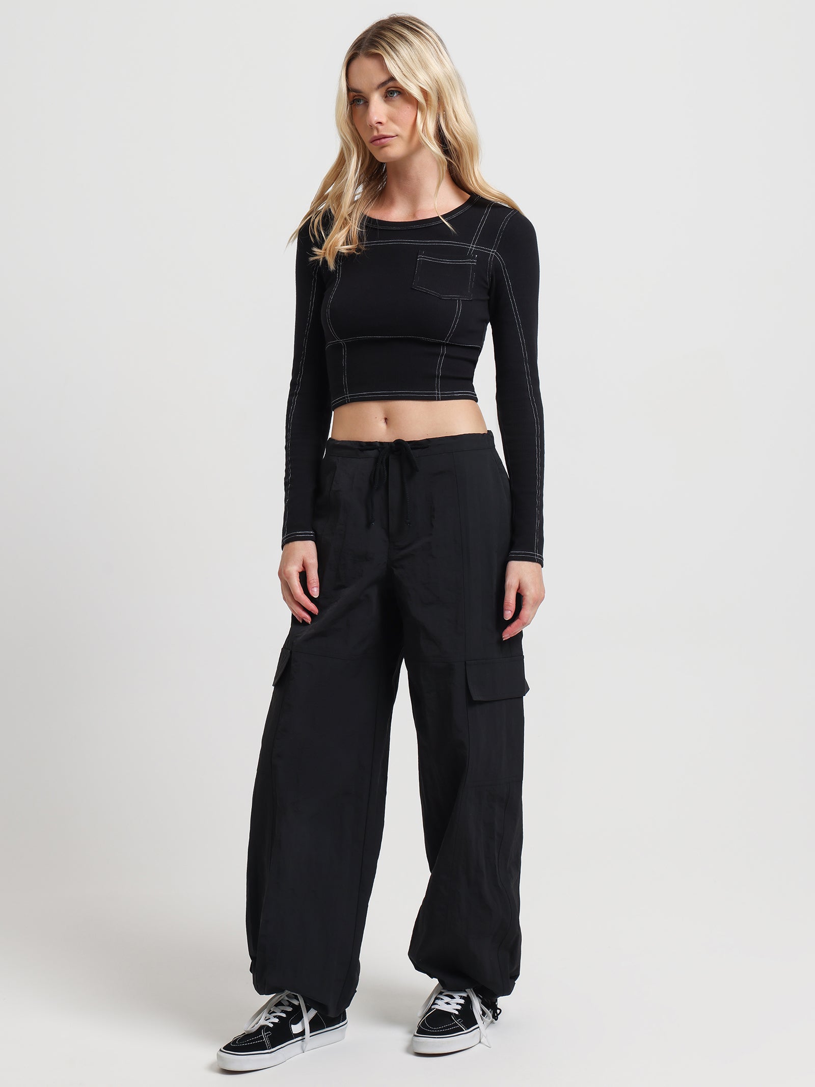 Parachute Cargo Pants in Black