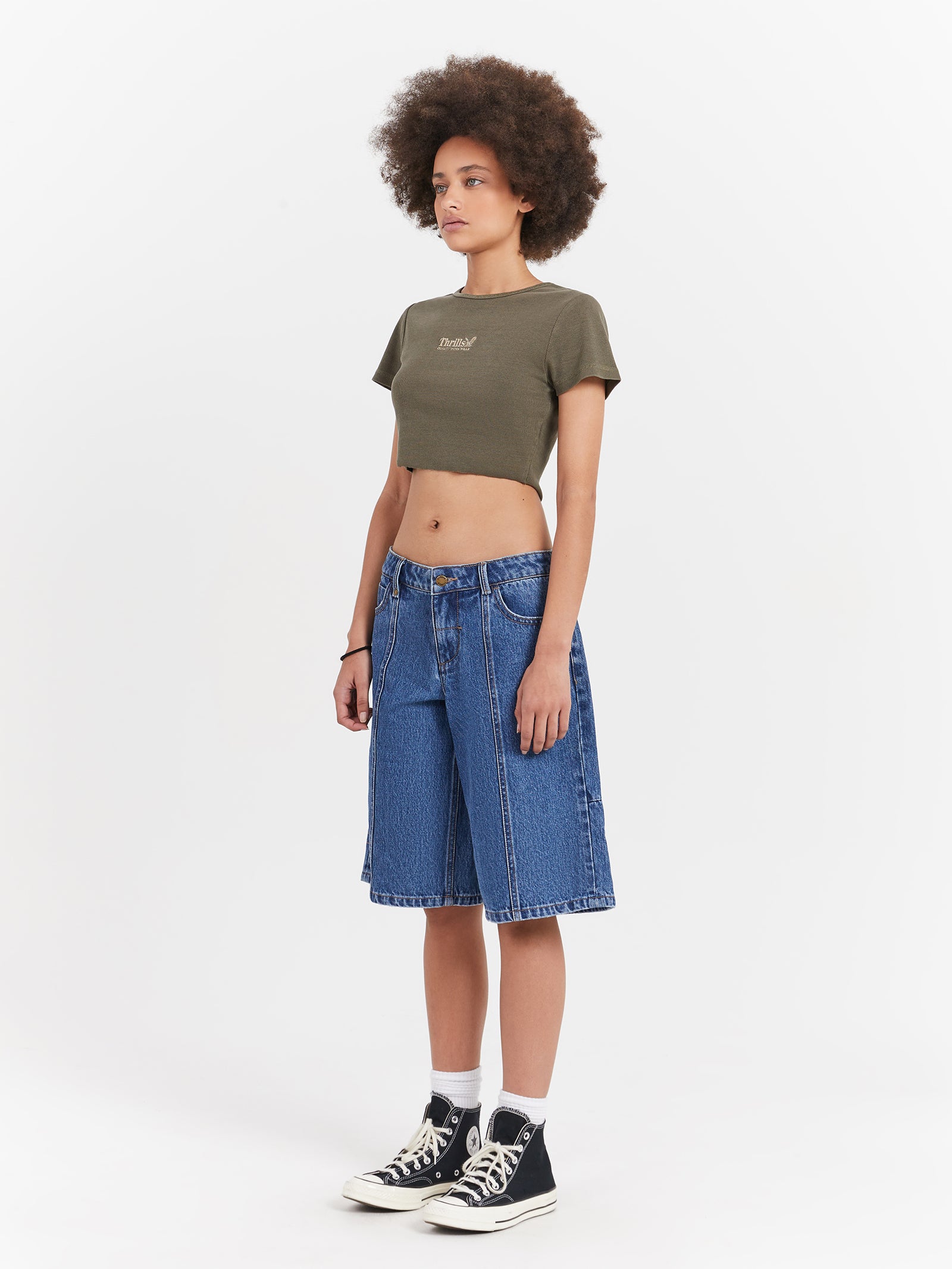 Thrills Workwear Baby Crop T-Shirt in Tarmac