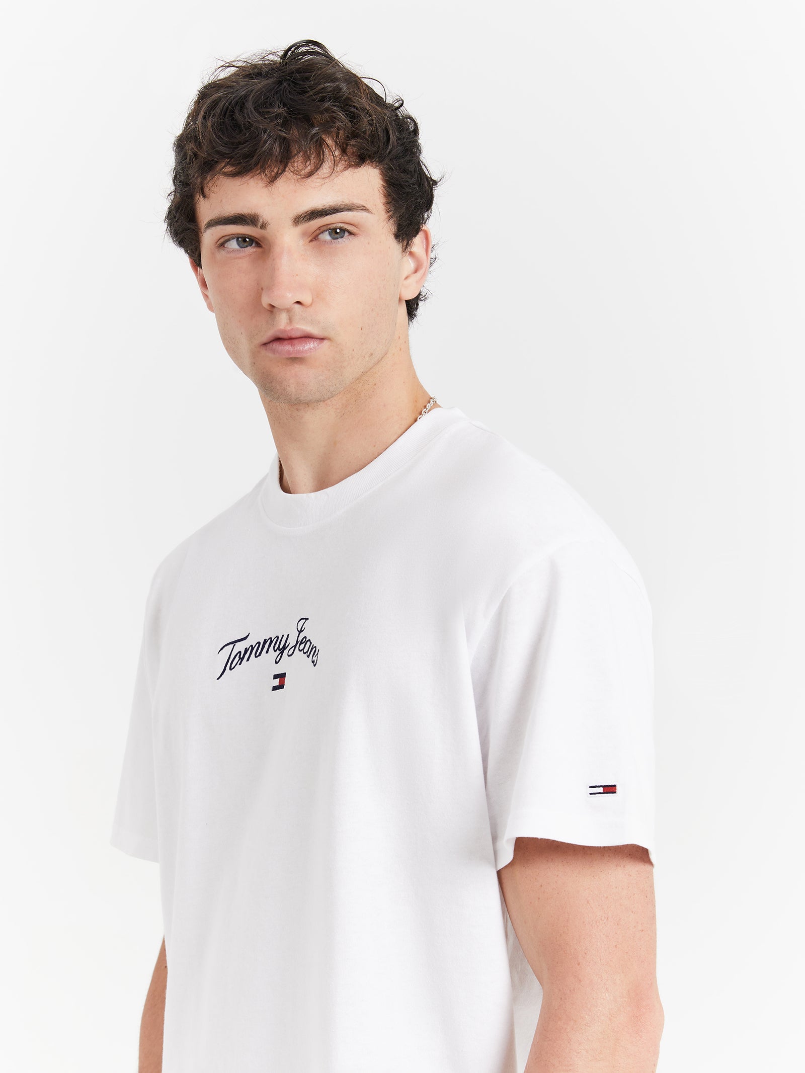 Relaxed Curved Serif Flag T-Shirt in White