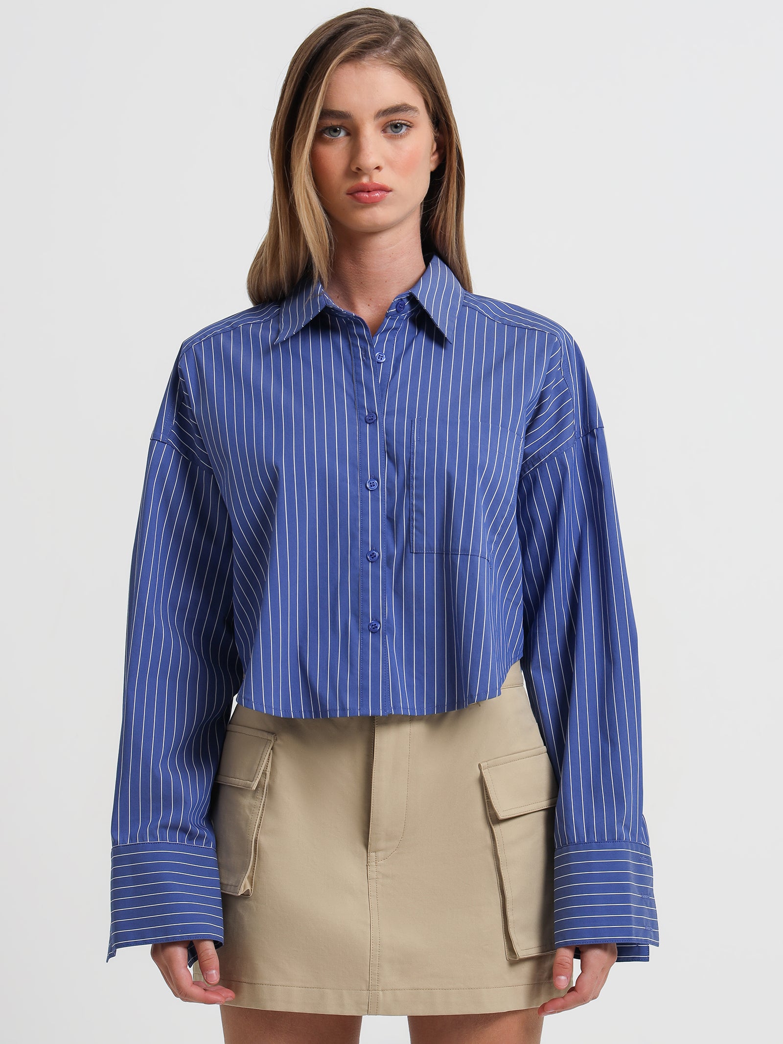 Jacey Cropped Oversized Shirt in Dutch Blue