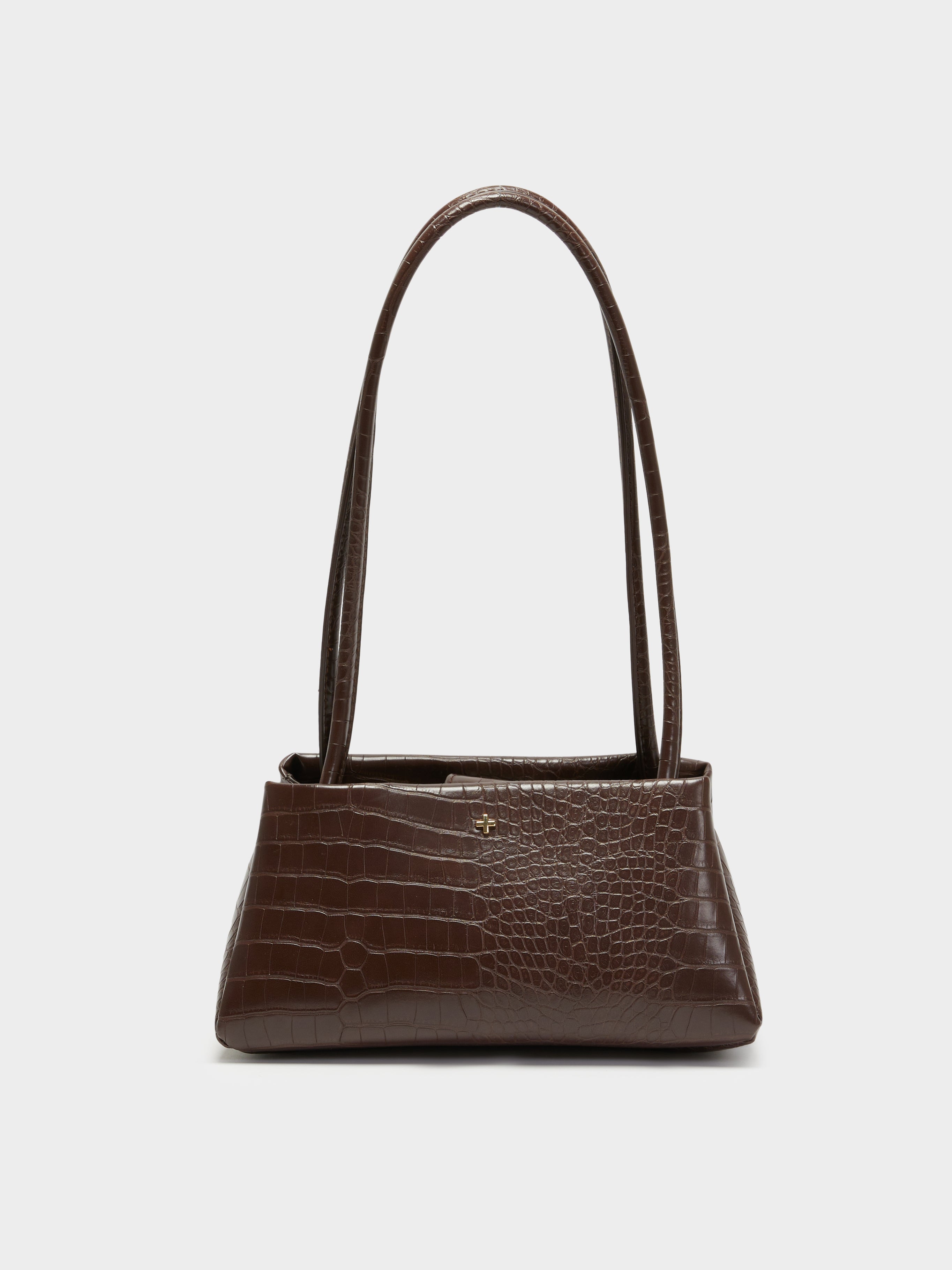 Idris Shoulder Bag in Chocolate Croc & Gold