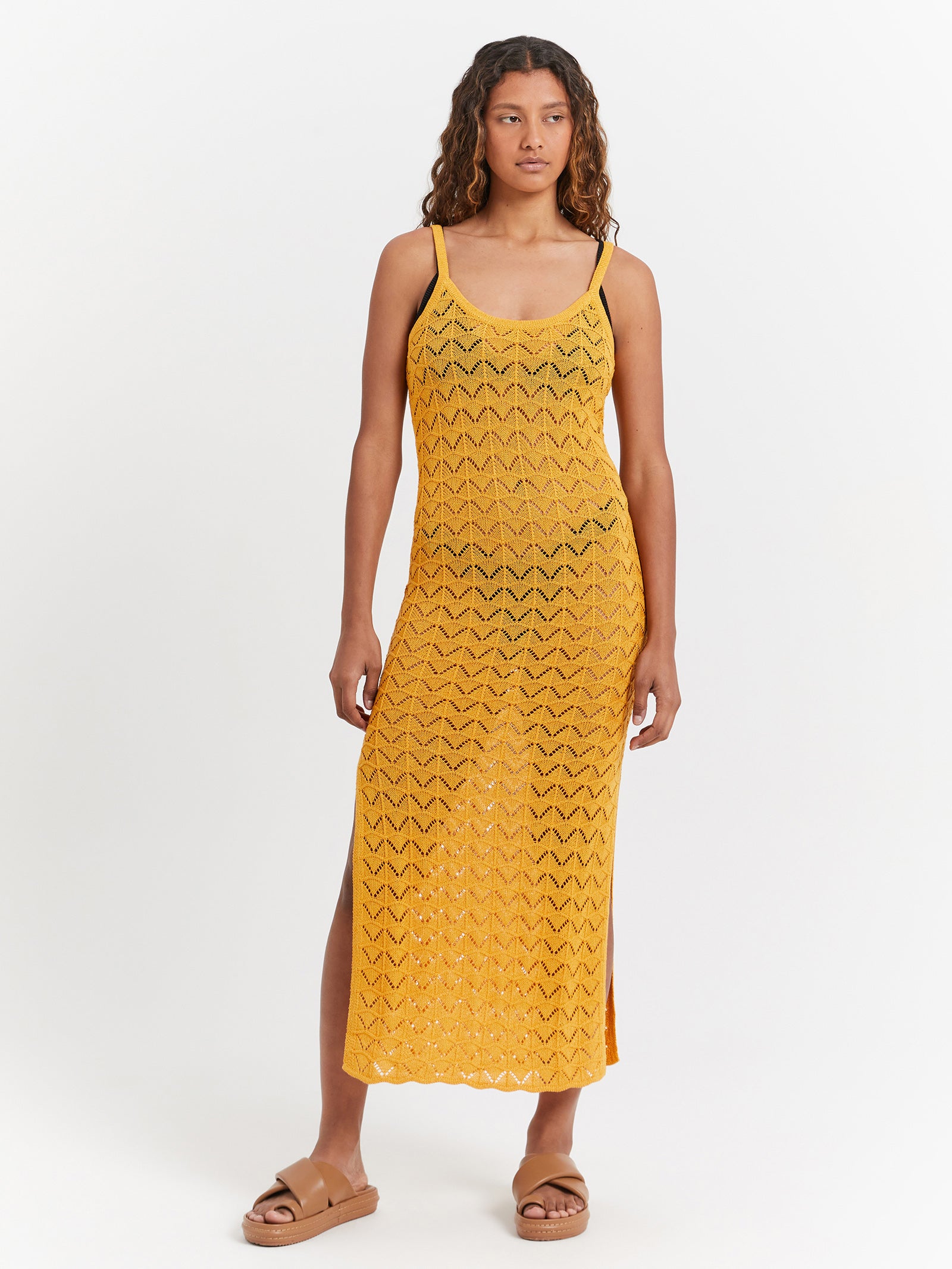 Marketta Midi Dress in Sunset Yellow