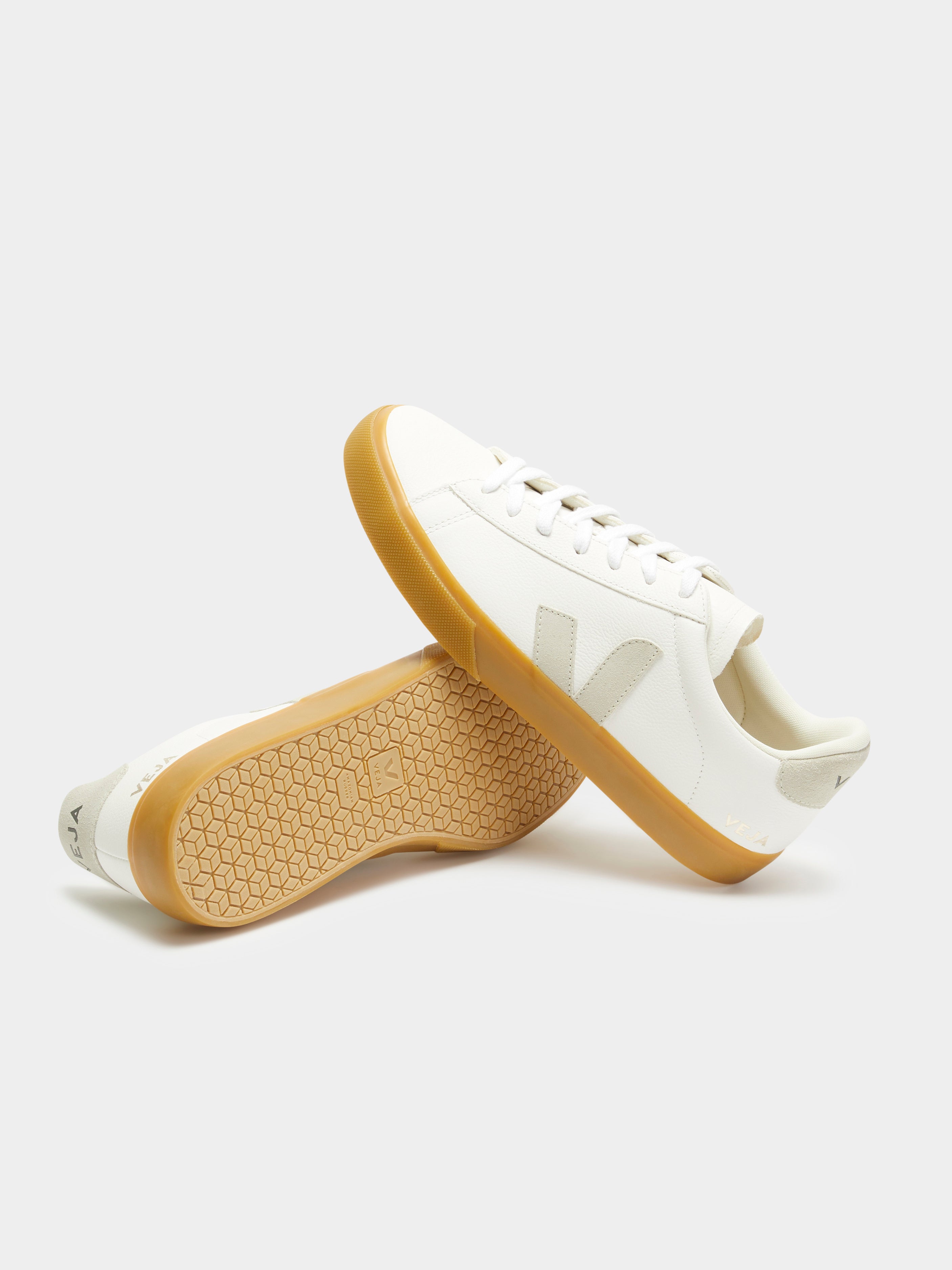 Mens Campo Leather Sneakers in White & Natural Gum