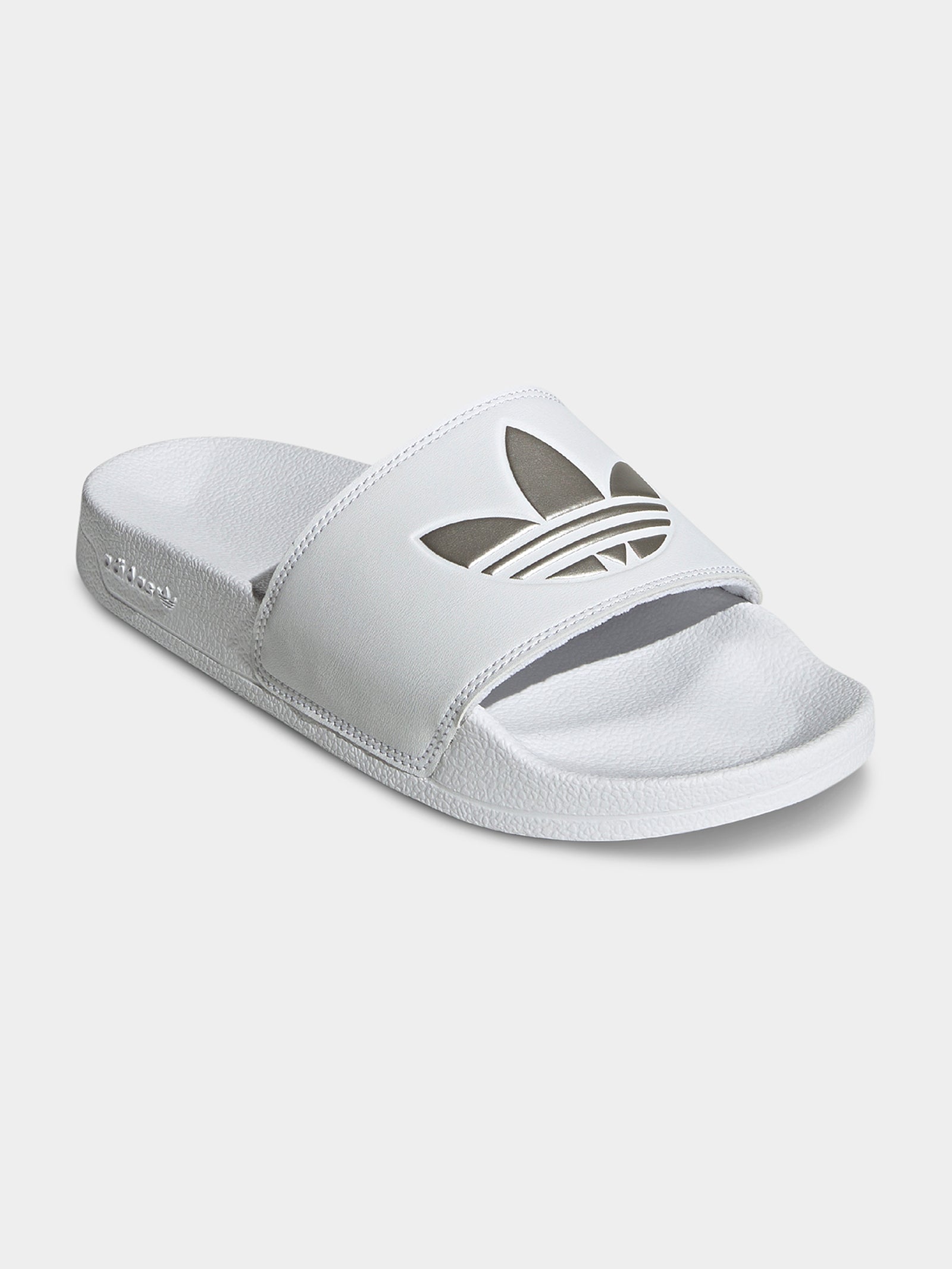 Womens Adilette Lite Slides in Cloud White & Matte Silver