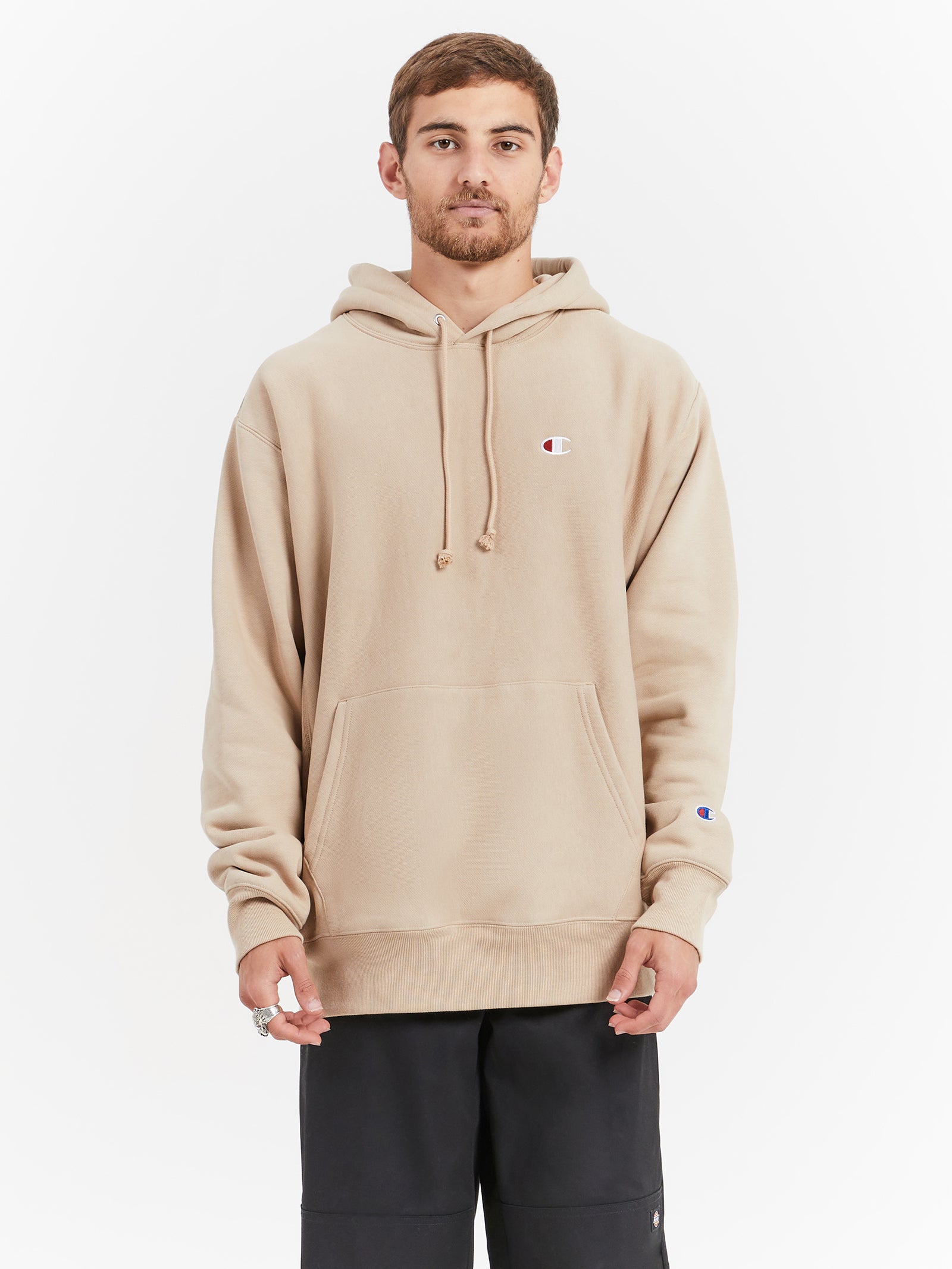 Reverse Weave C Logo Hoodie in Cafe Latte