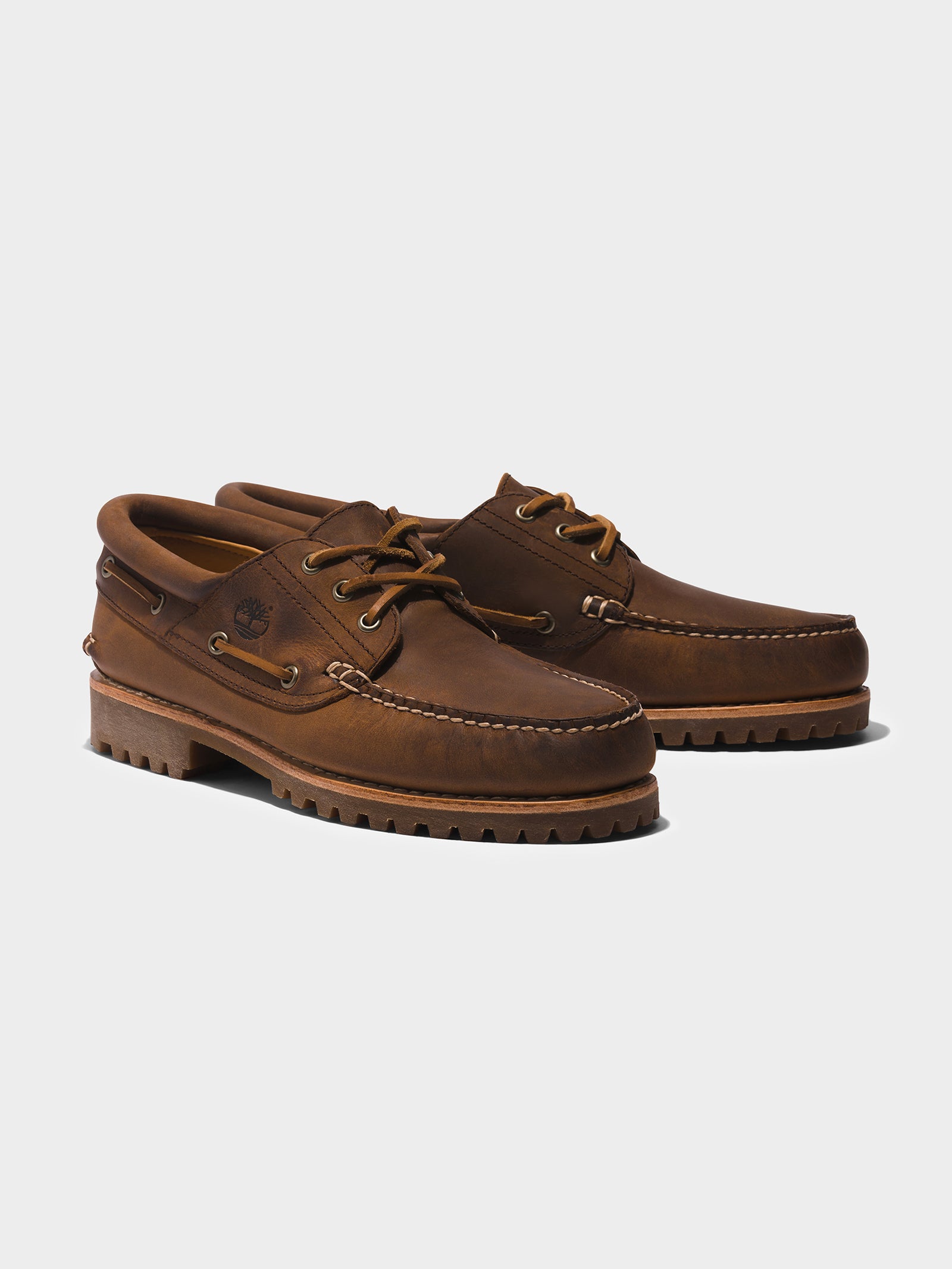 Mens 3 Eye Classic Lug Handsewn Boat Shoes in Brown