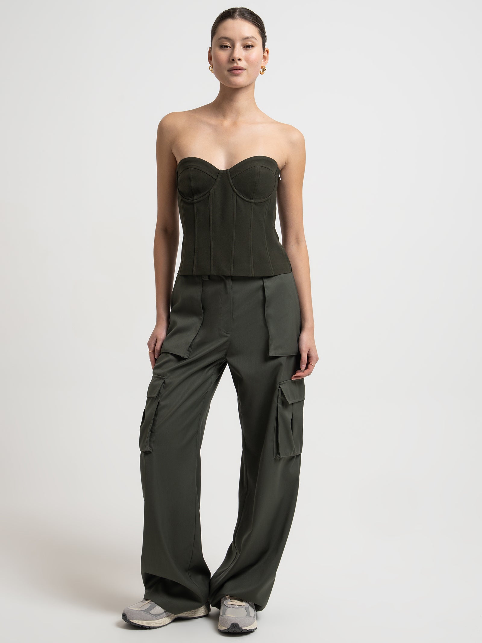 Reid Corset in Dark Khaki Green