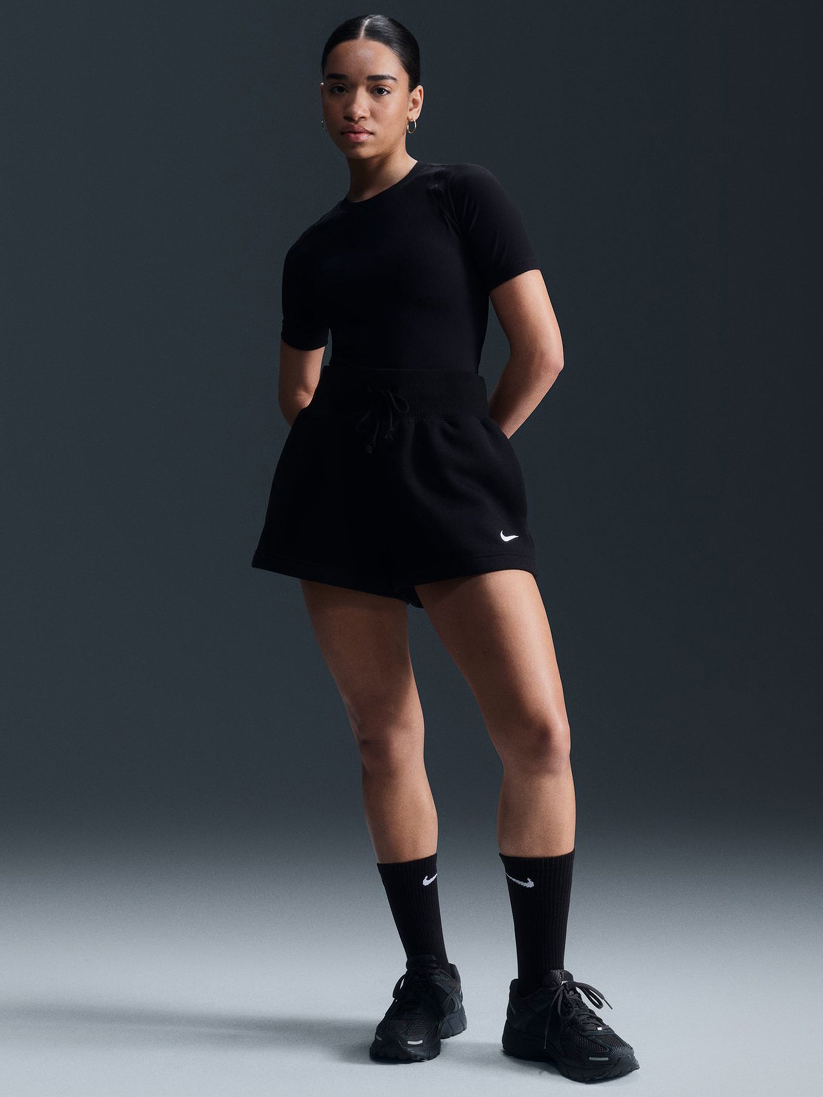 Sportswear Phoenix Fleece High Waisted Shorts in Black & Sail