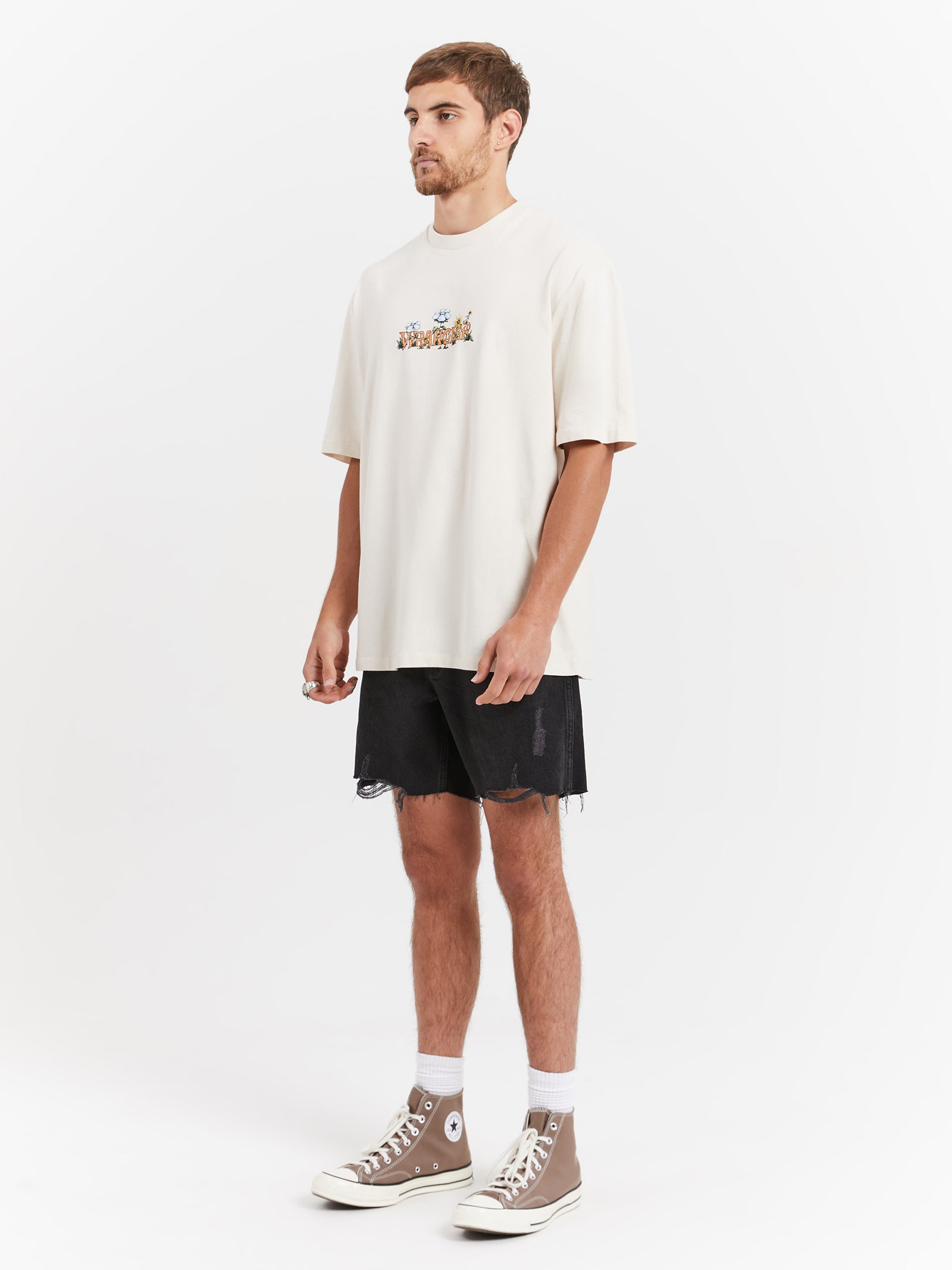 Flowers Slacker T-Shirt in Ecru