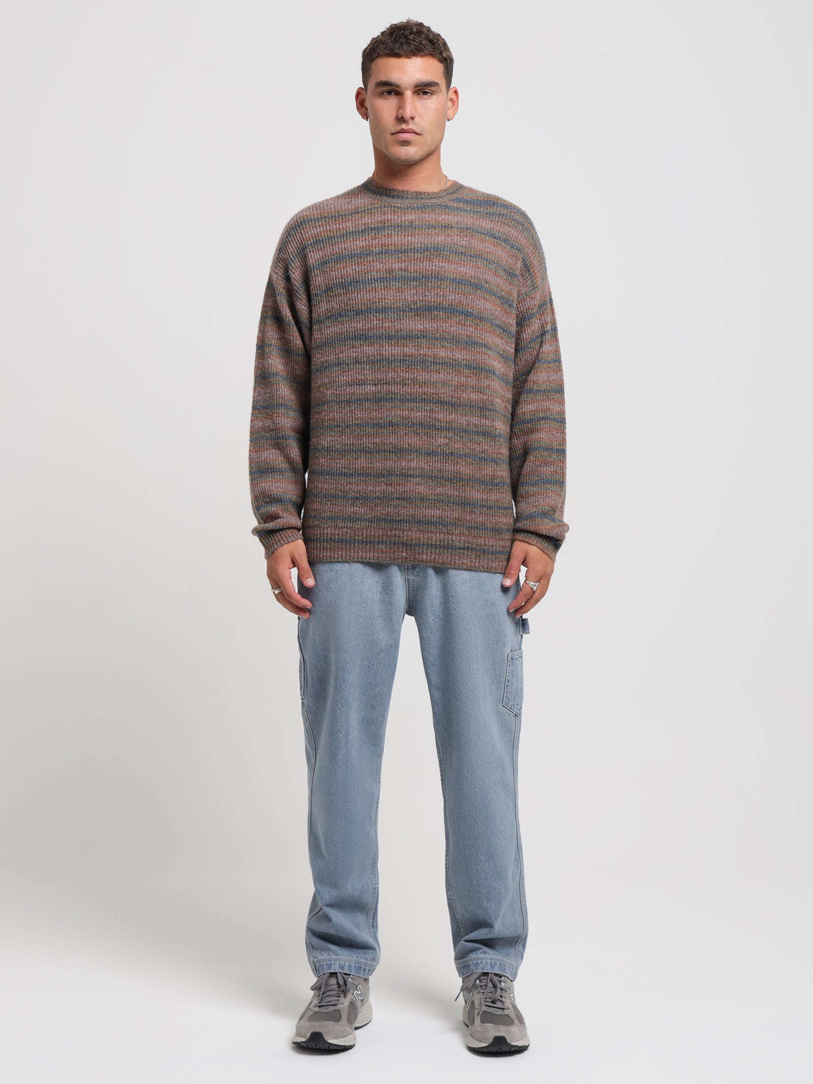 Rampage Knit Sweater in Bown & Blue Stripes