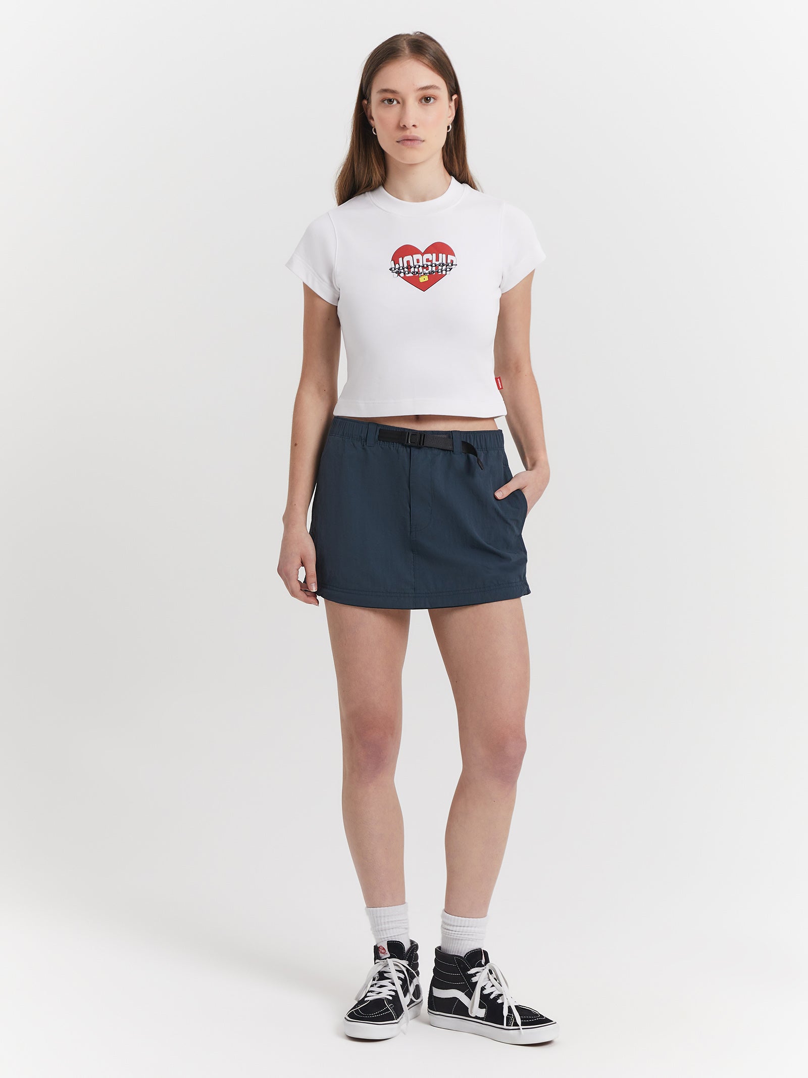 Core Strength Cropped T-Shirt in White & Red