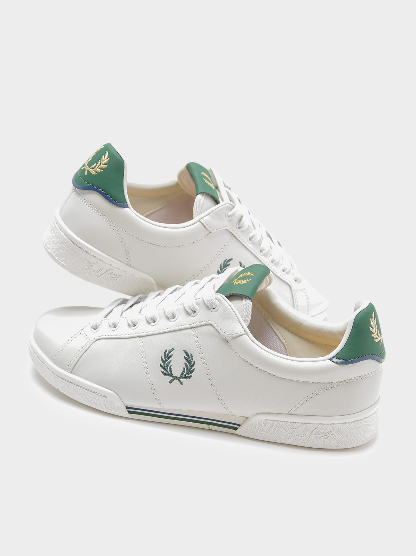 Mens B722 Leather Sneakers in White & Green