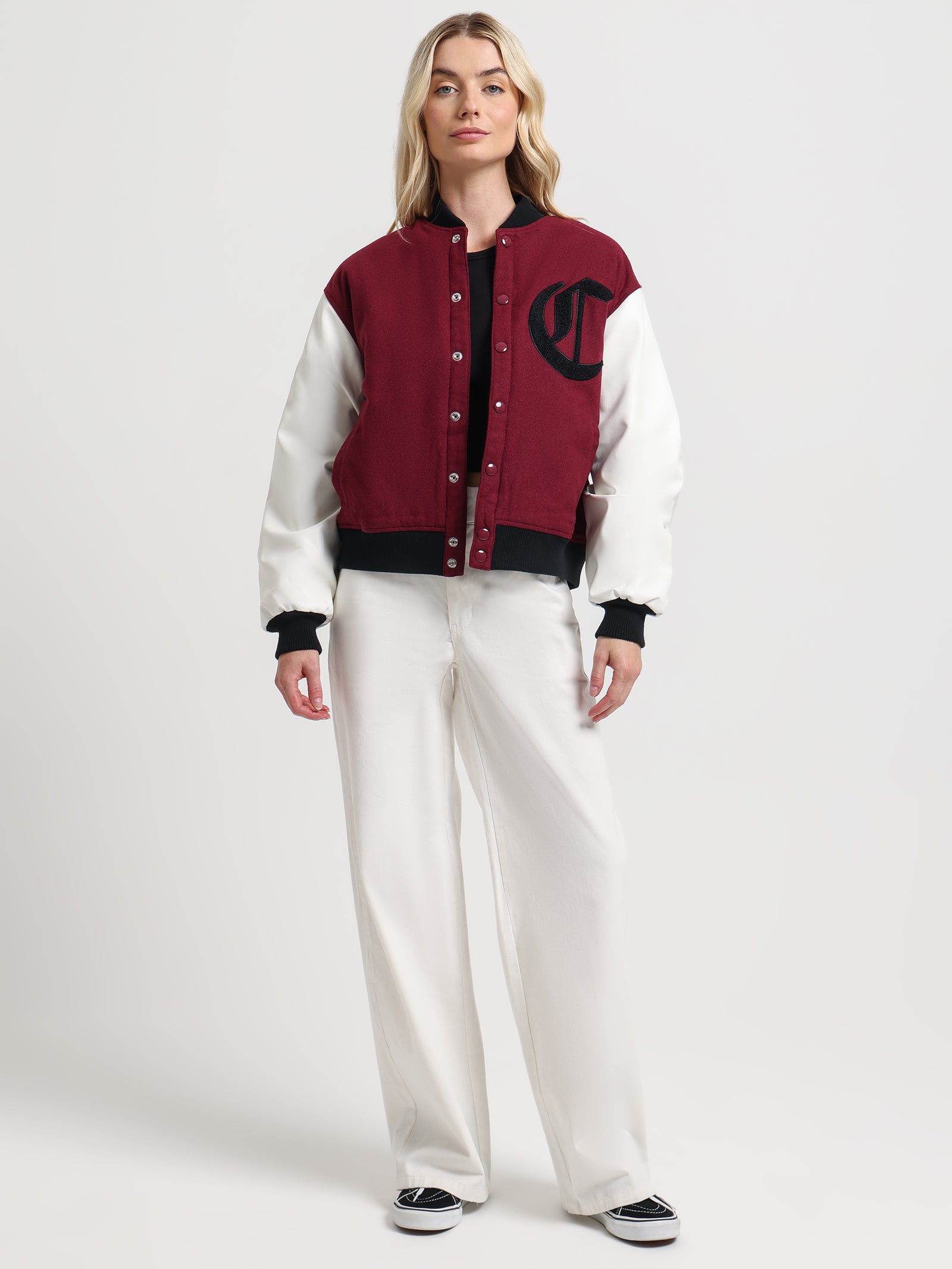 Cornell Letterman Jacket in Lava & Ecru