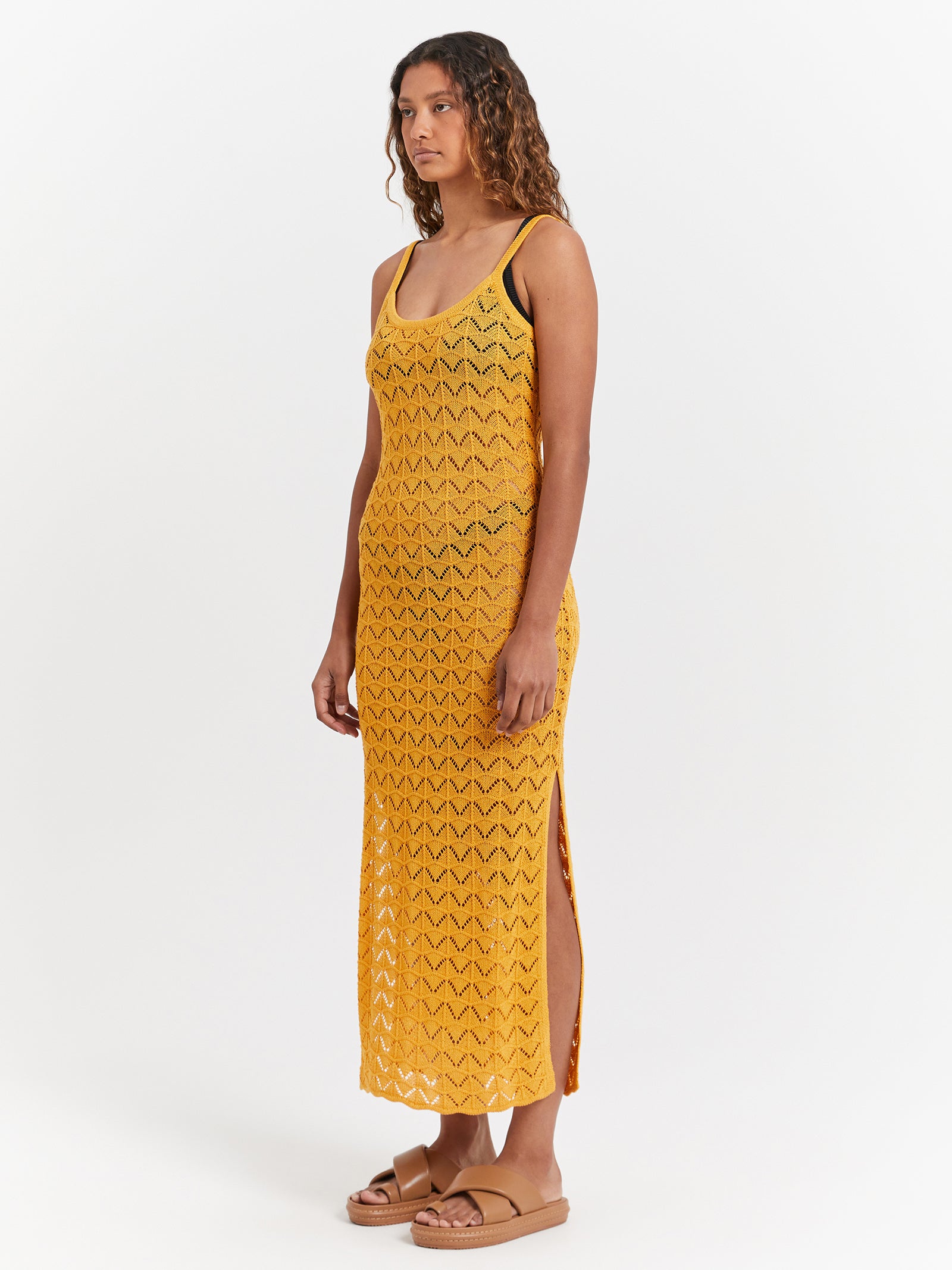 Marketta Midi Dress in Sunset Yellow