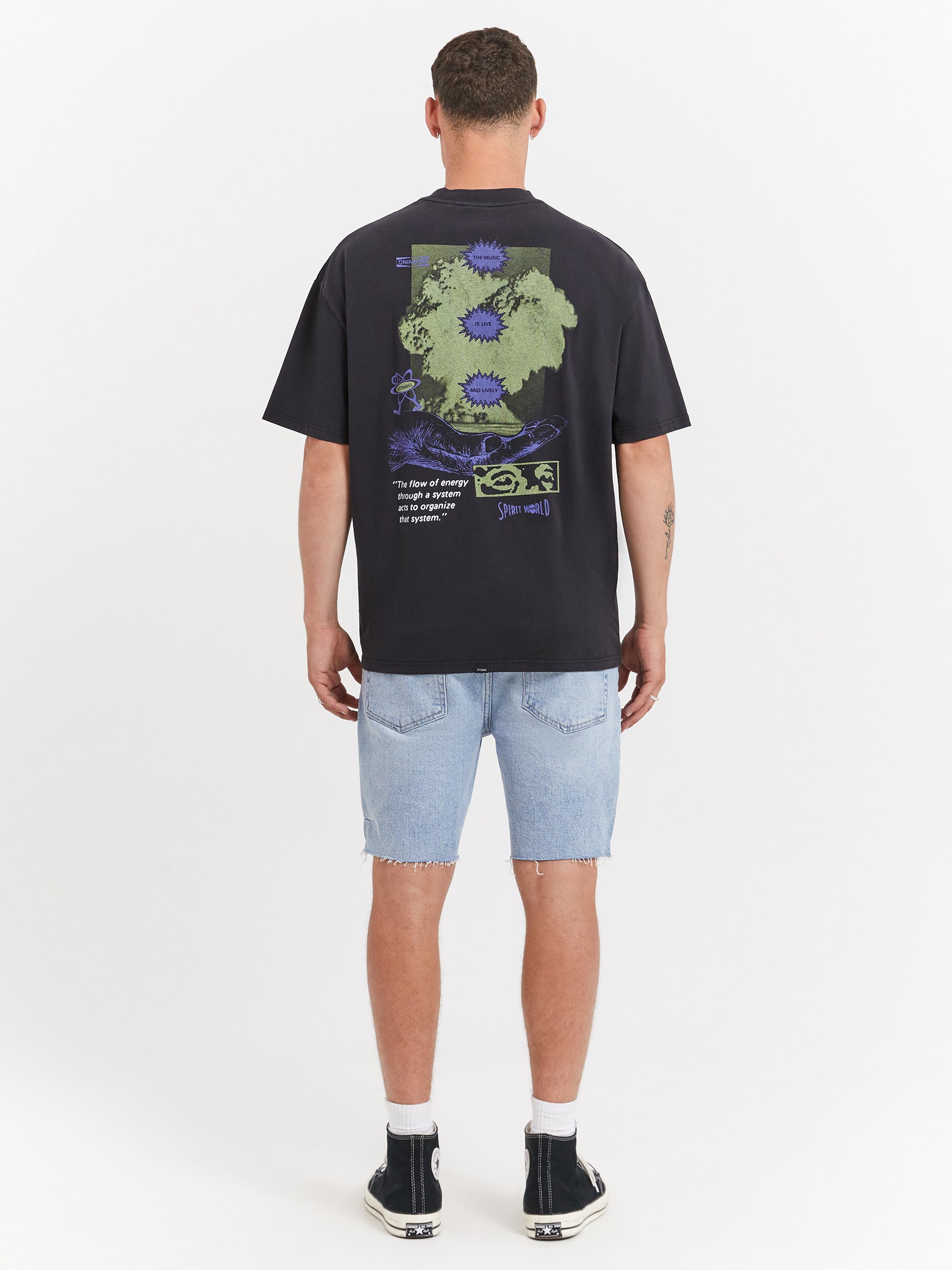 Spirit World Box Fit Oversize T-Shirt in Washed Black