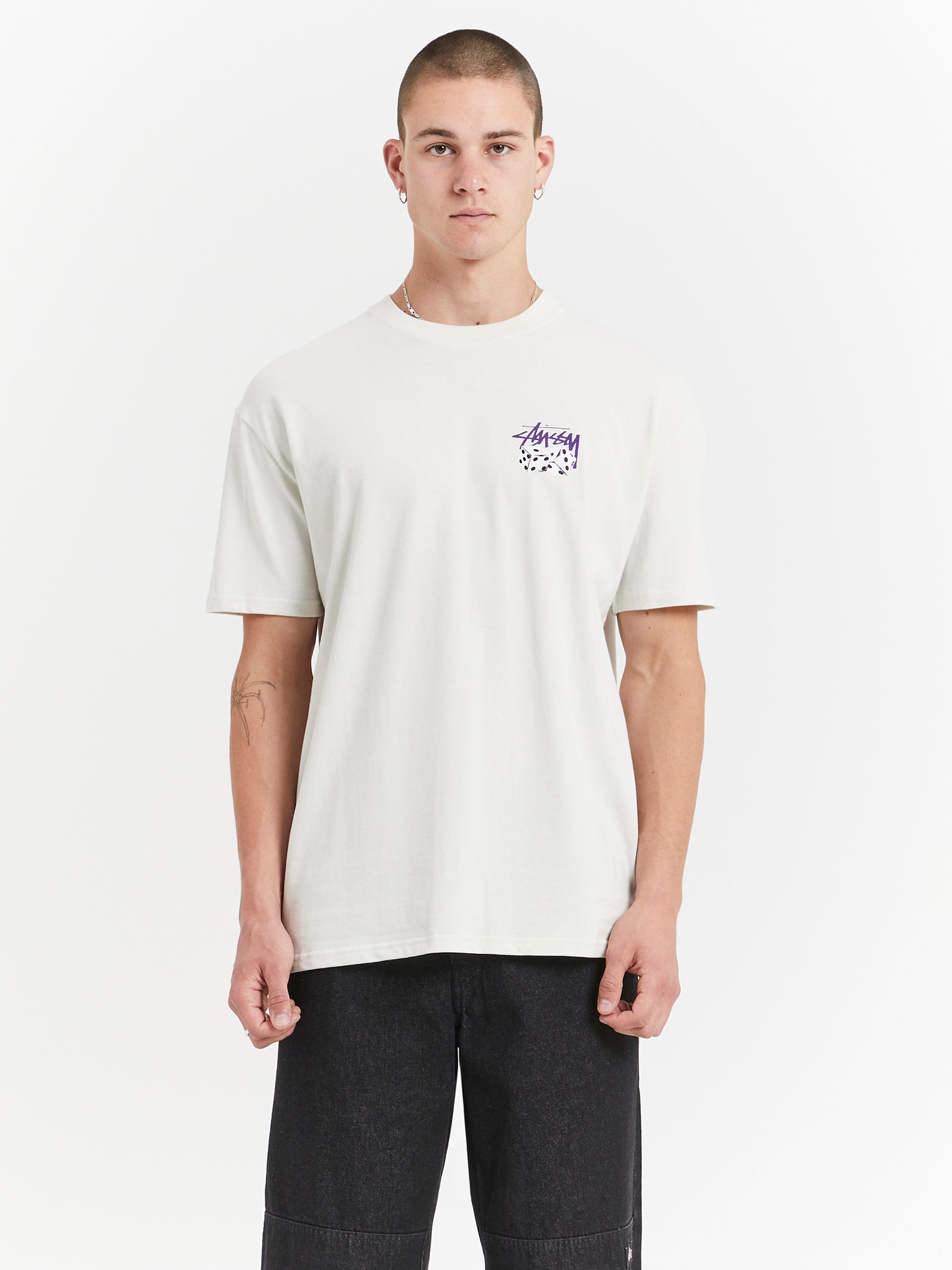 Pair Of Dice Solid Heavyweight T-Shirt in White & Purple