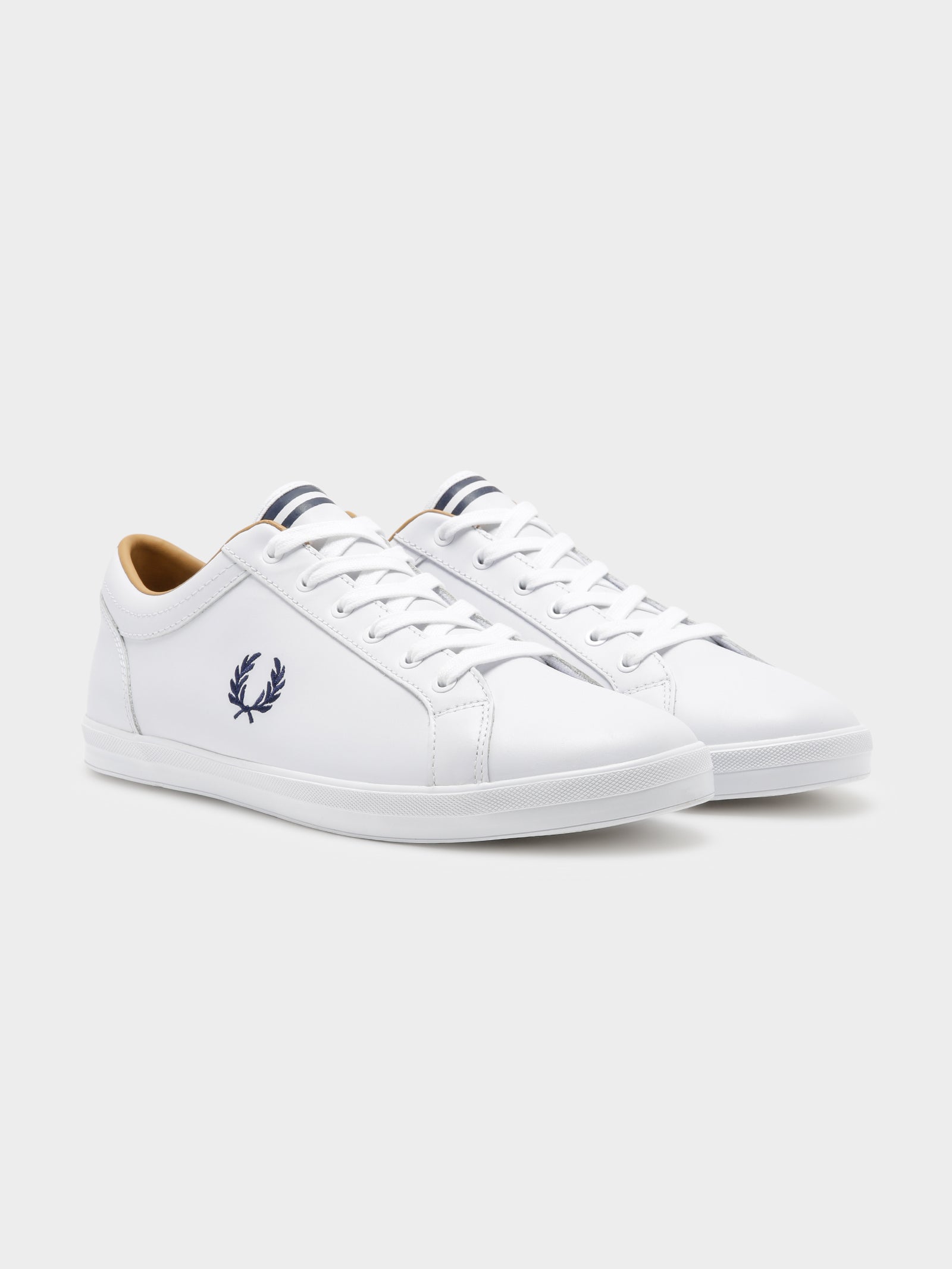 Mens Baseline Leather Sneakers in White & Navy