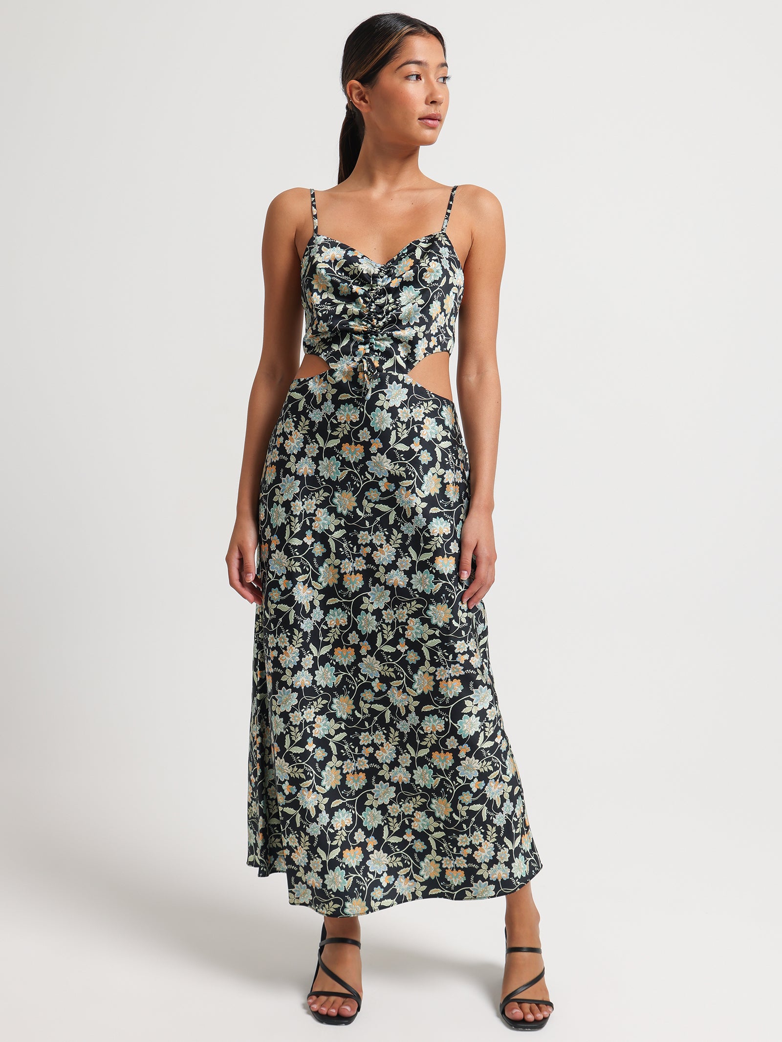 Juliet Ruched Midi Dress in Vineyard Floral