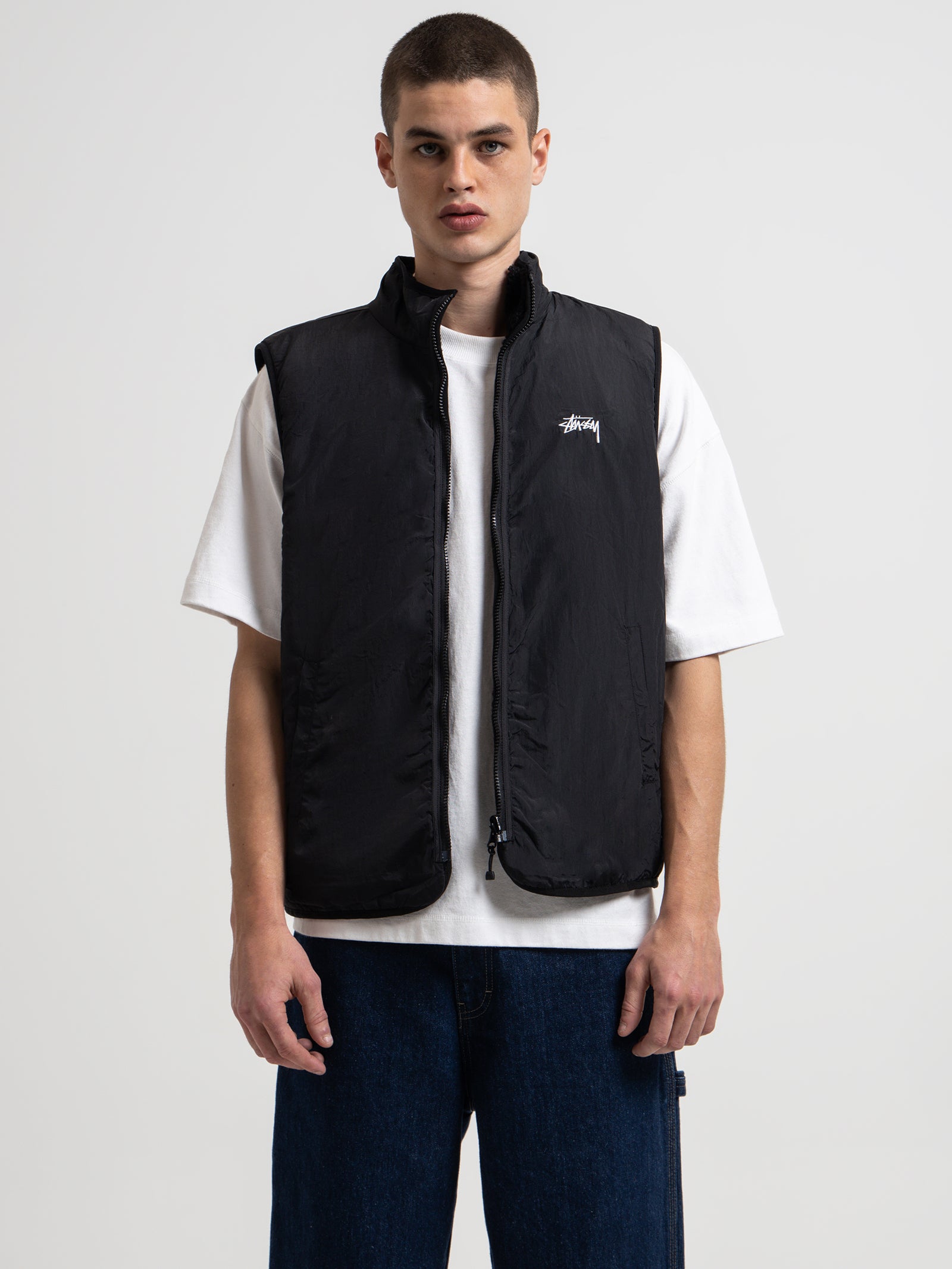 Reversible Stock Sherpa Vest in Black