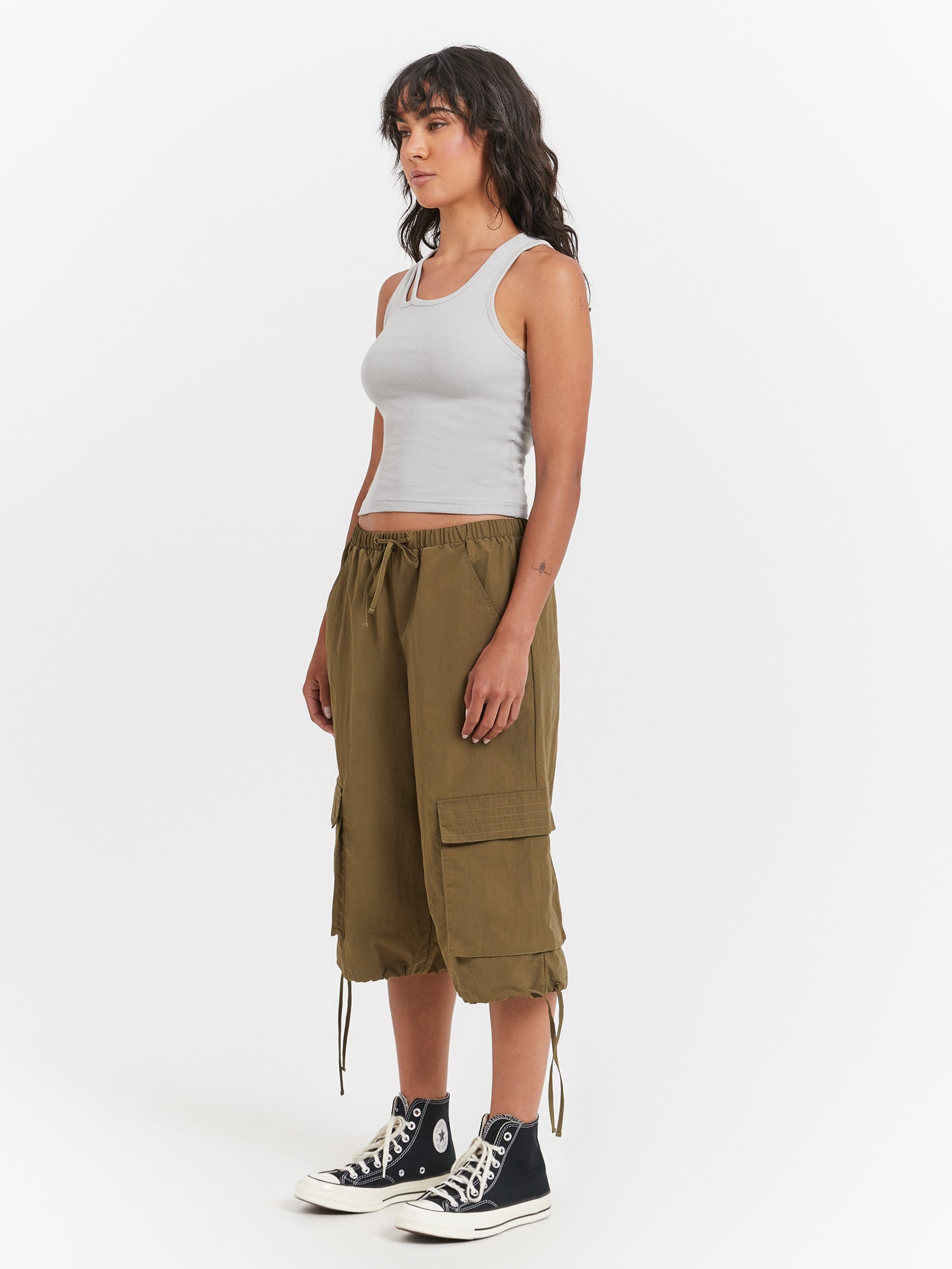 Hudson Parachute Long Shorts in Khaki