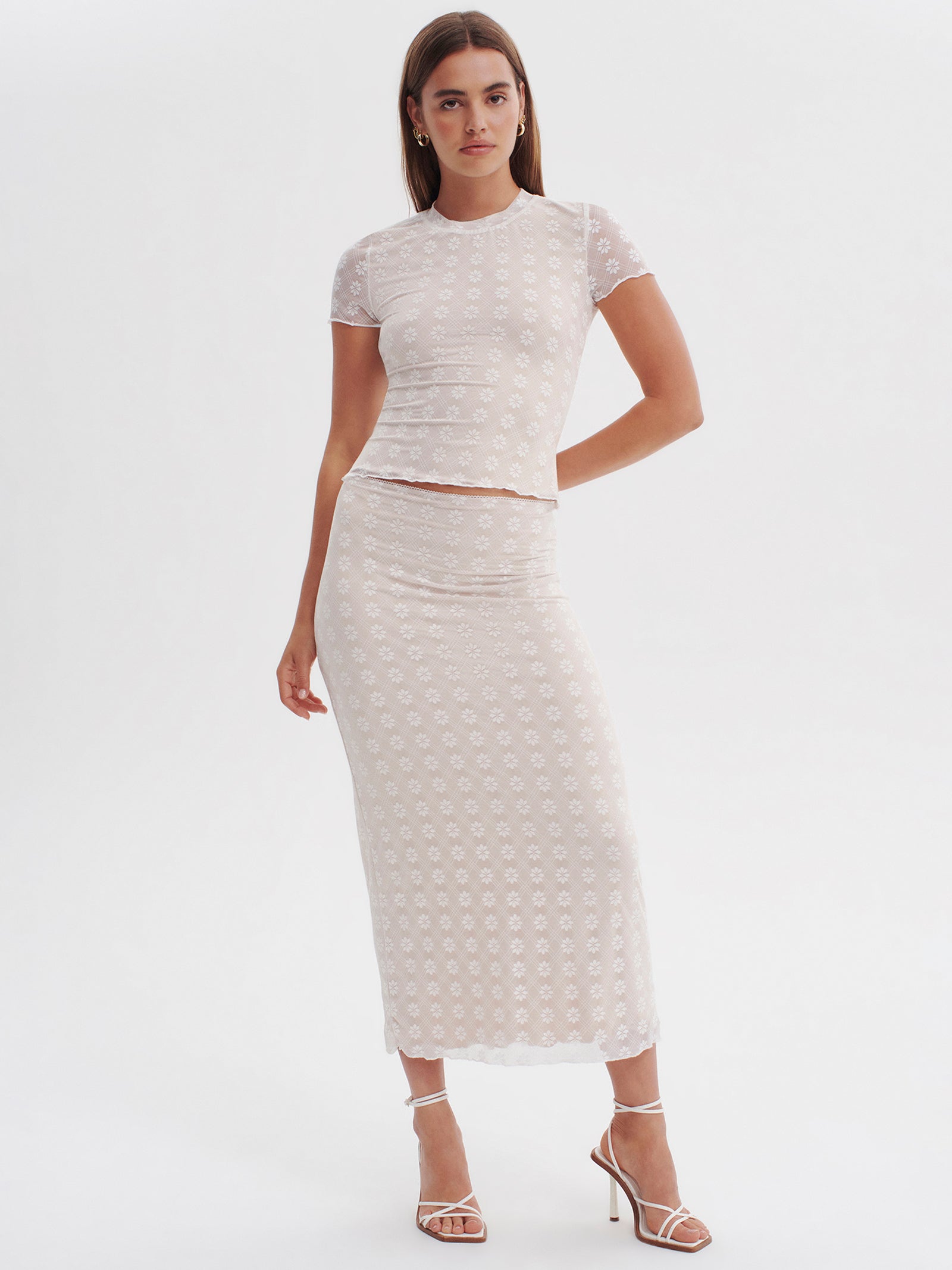 Margo Lace Midi Skirt in Daisy Check Lace