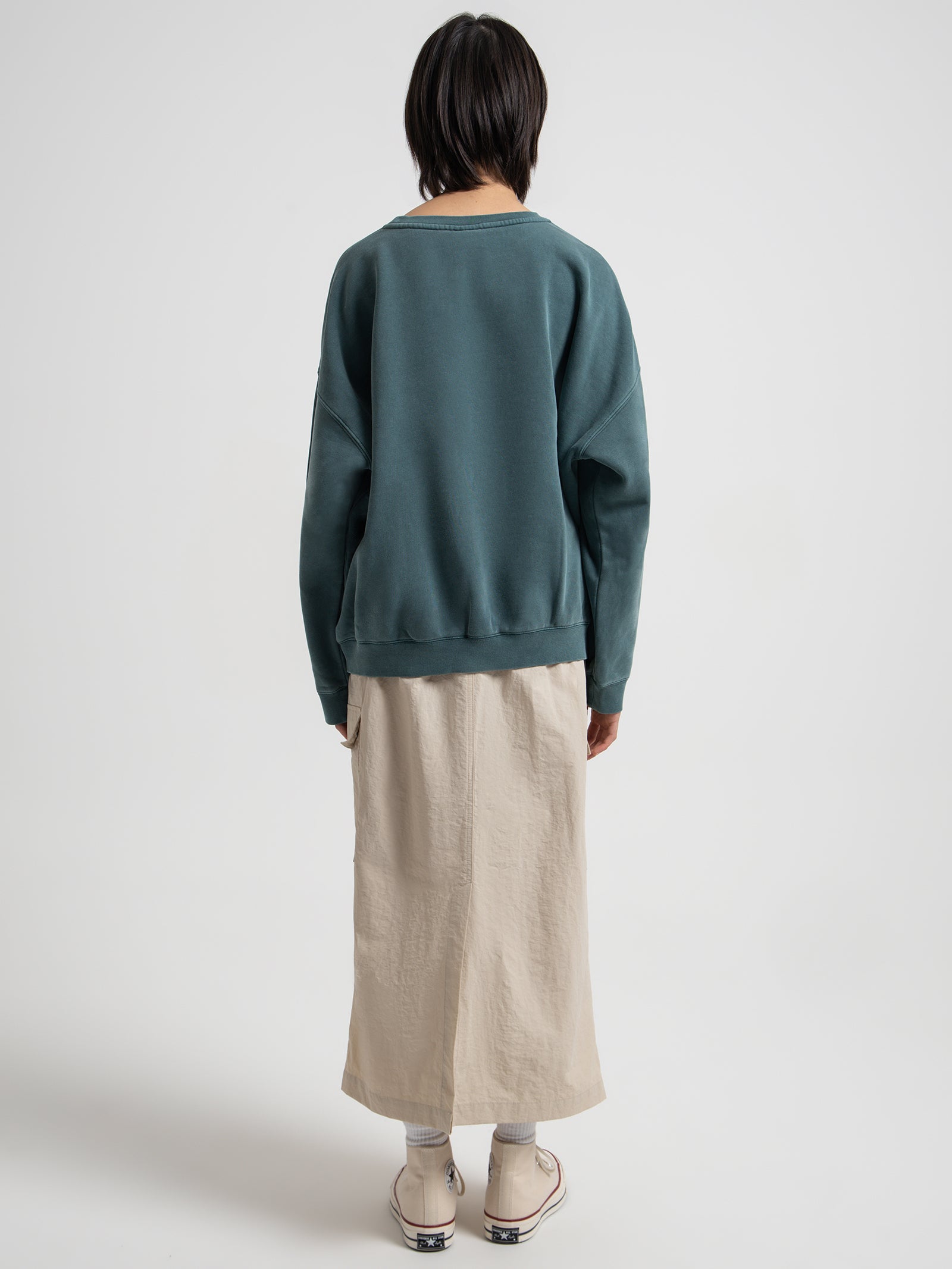 Italic Oversized Crew Sweater in Moss