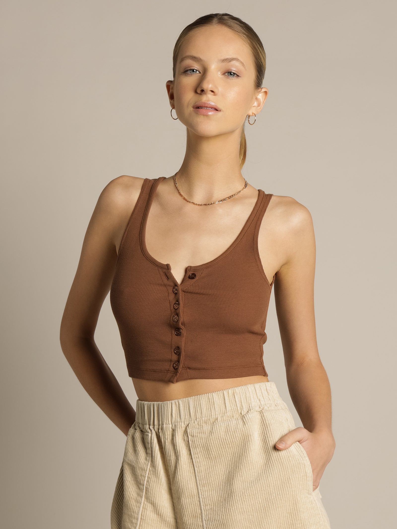 Jaide Button Up Tank in Chocolate Brown