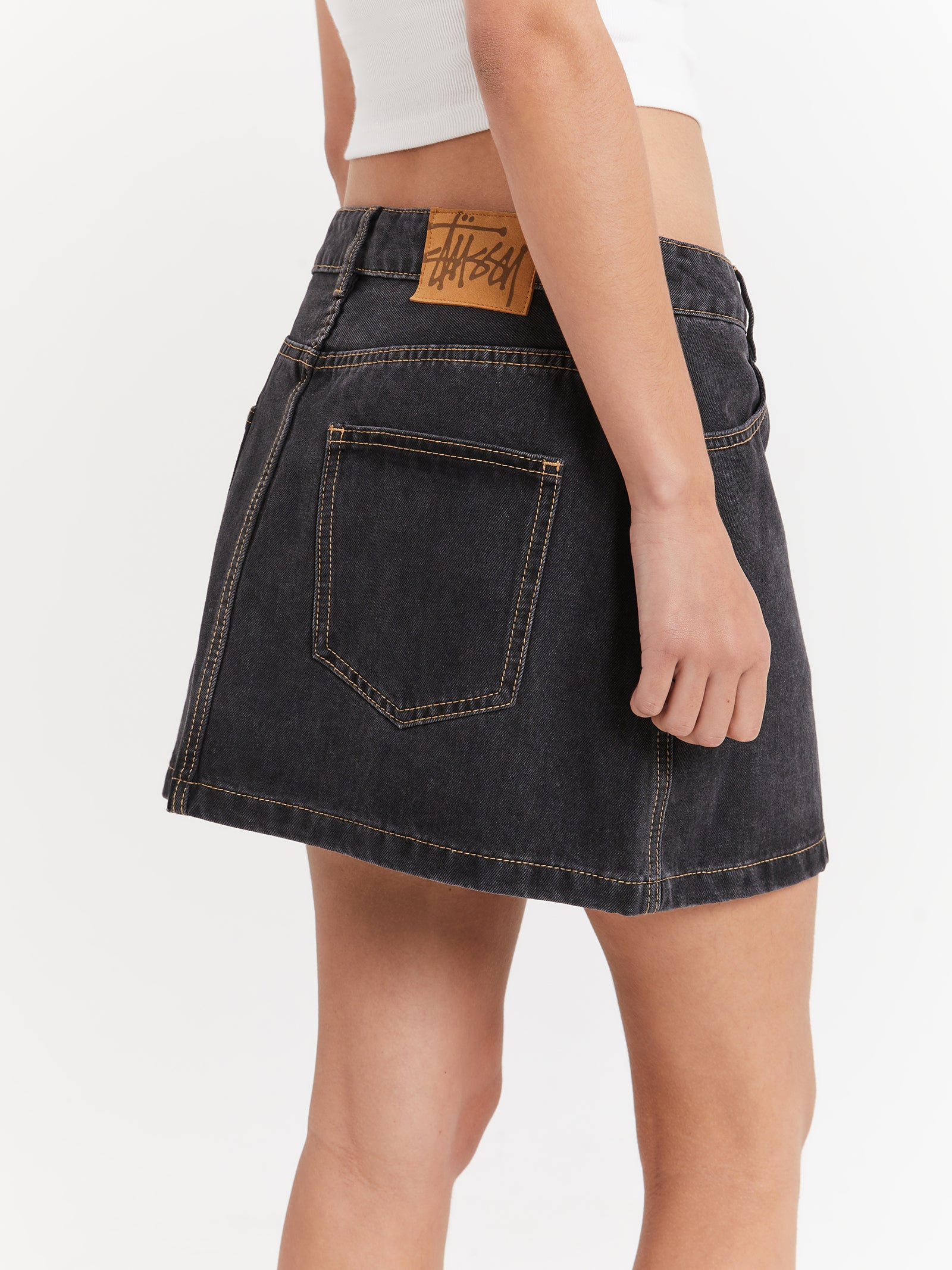 Workwear Denim Mini Skirt in Black