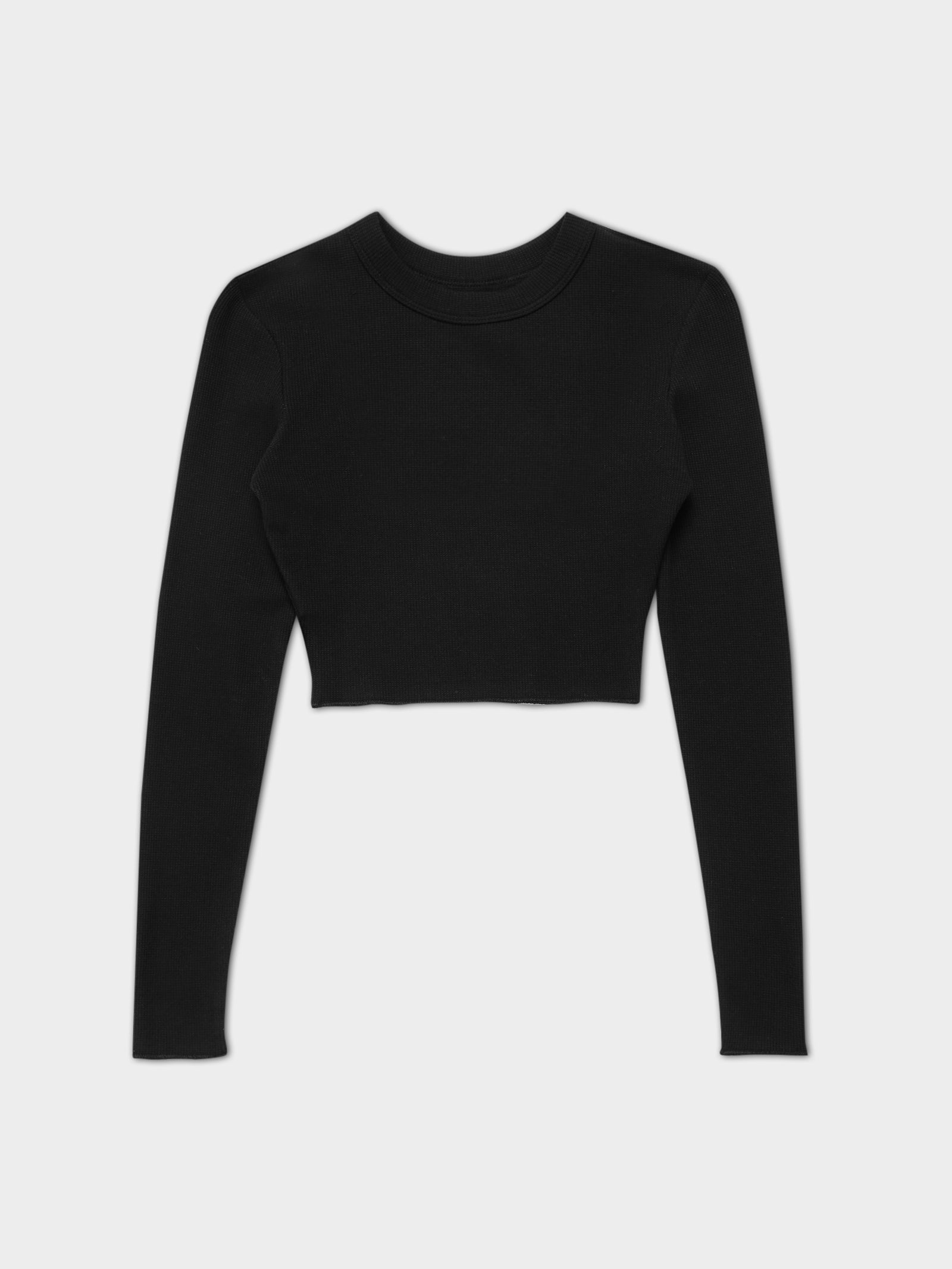 Essentials Long Sleeve Waffle Top in Black