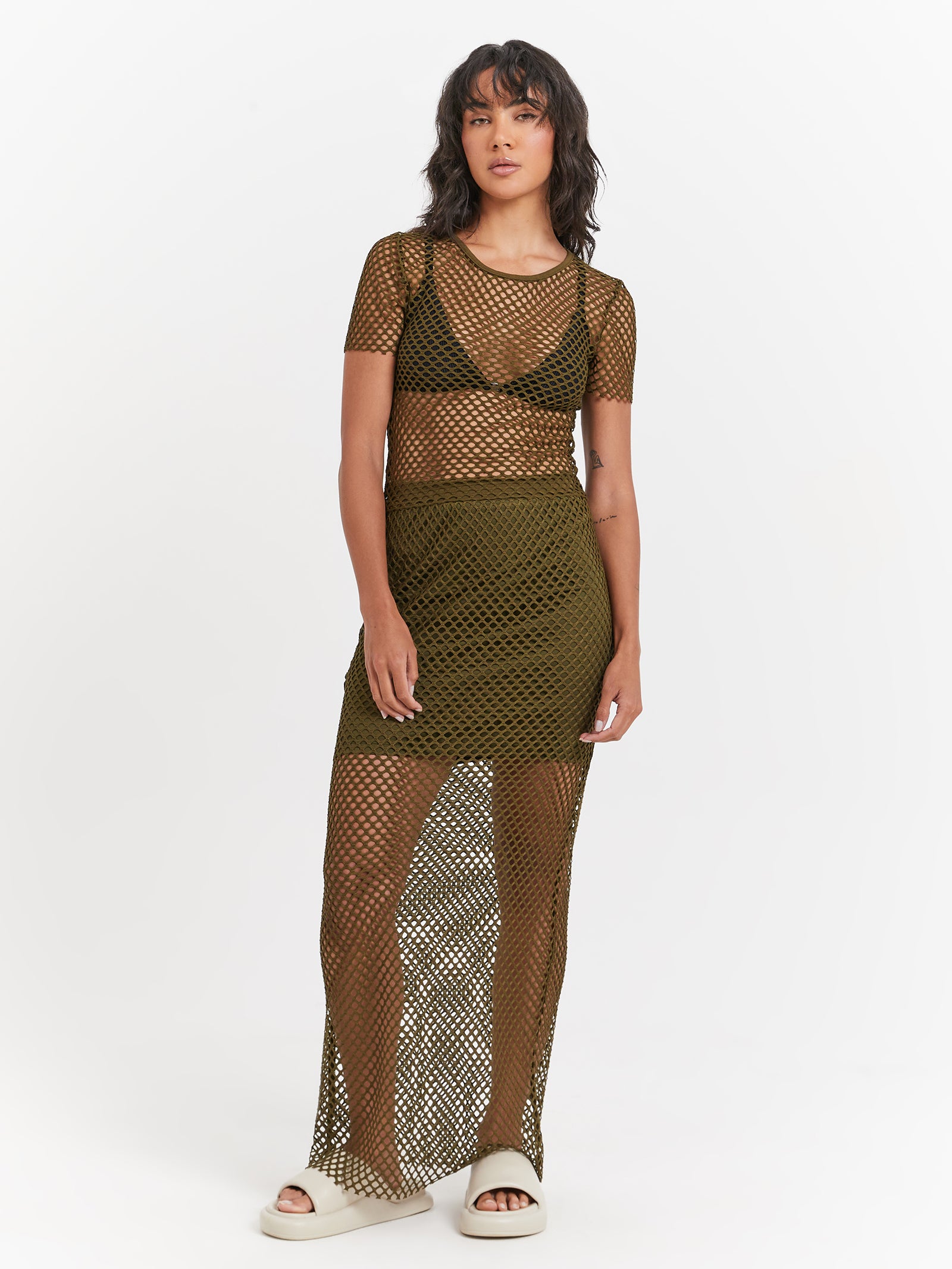 Ruby Mesh Skirt in Khaki