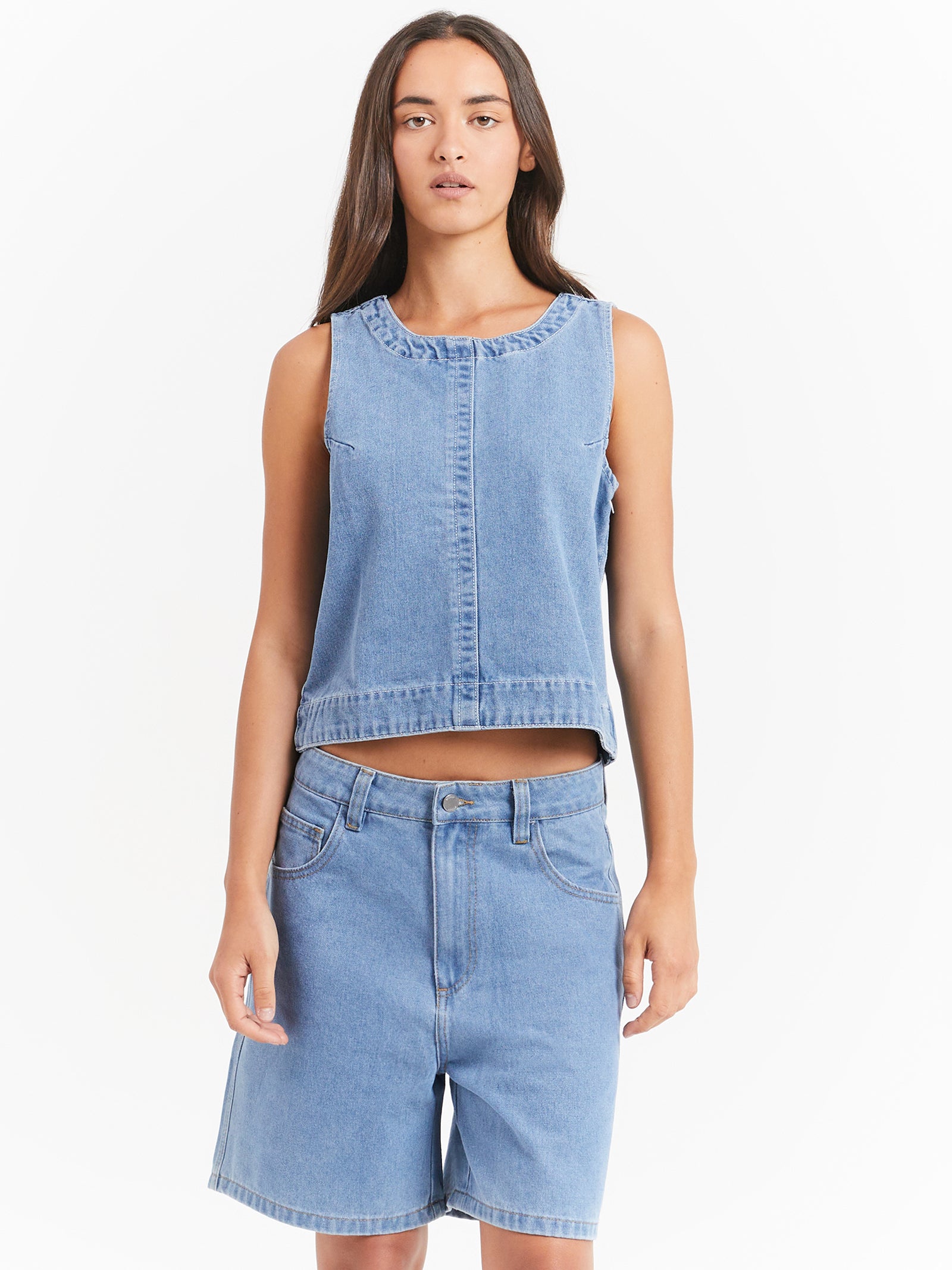 Big Ol Denim Tank Top in Mid Blue Denim