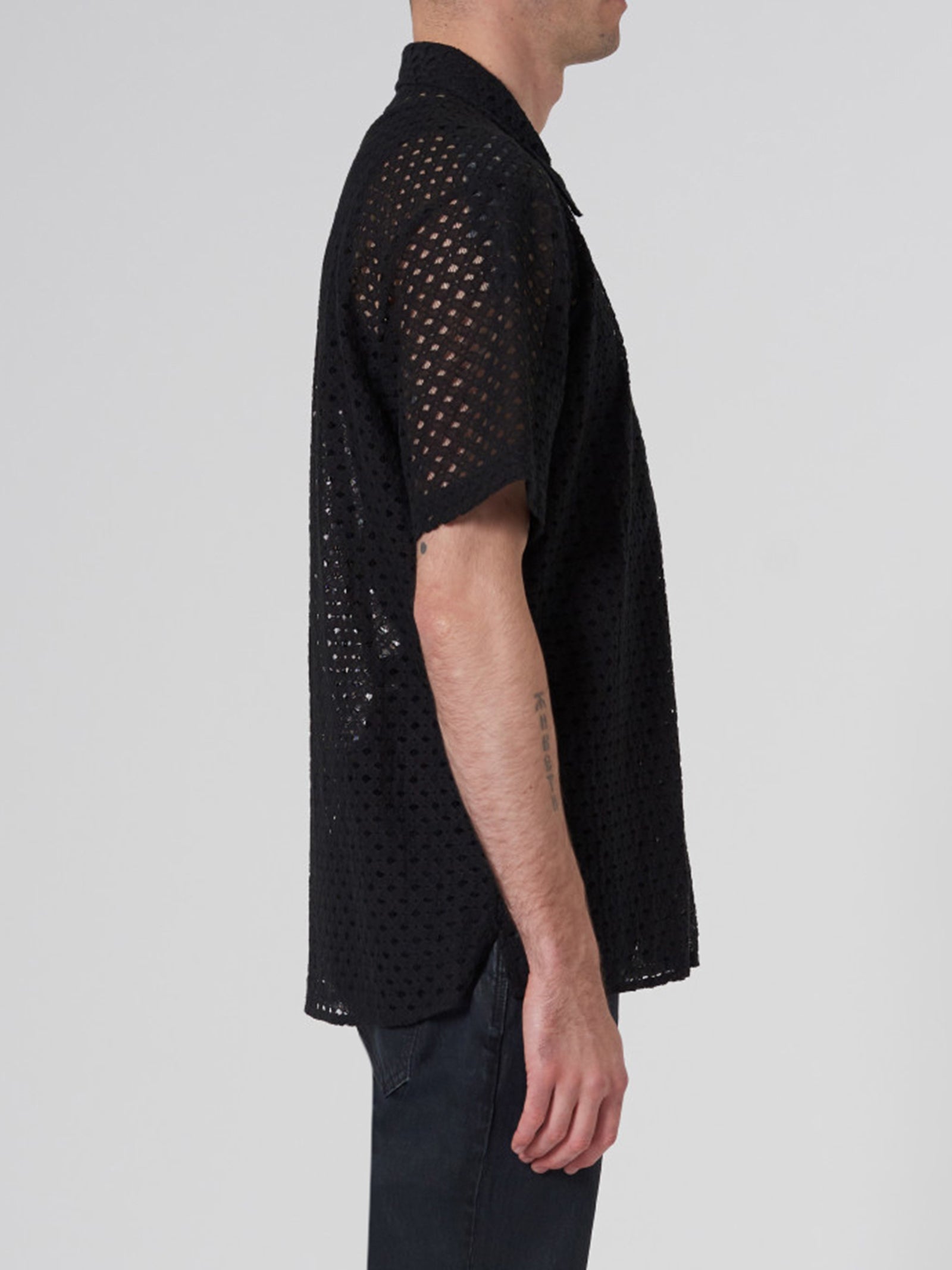 Curtis Short Sleeve Broderie Shirt in Black