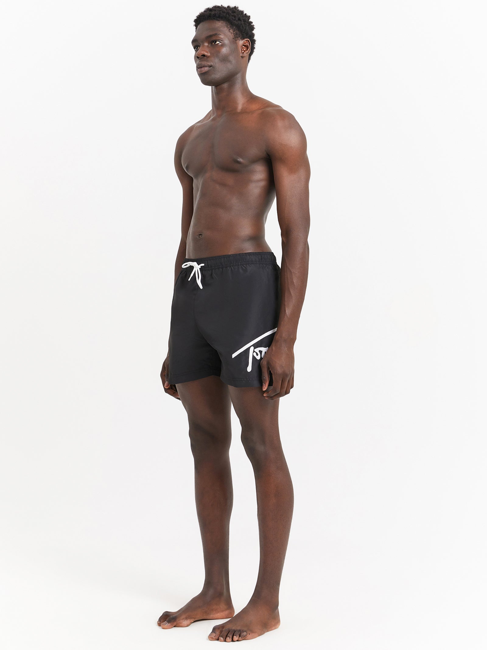 Signature Logo Drawstring Swim Shorts in Black