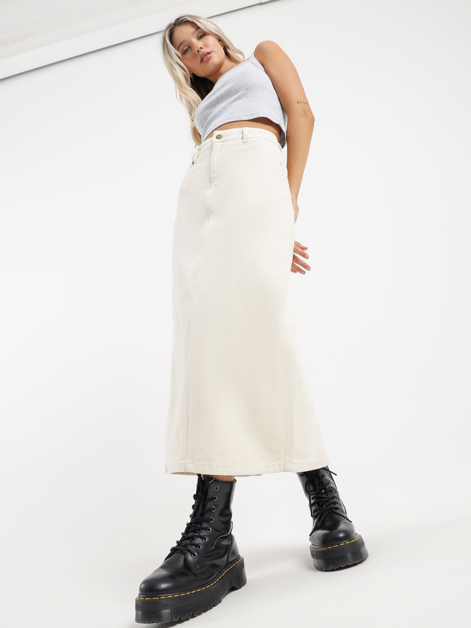 Fran Maxi Denim Skirt in Off White