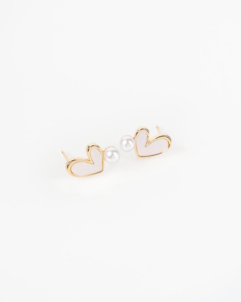 NYU NYU Heart Shaped Earrings with Pearls