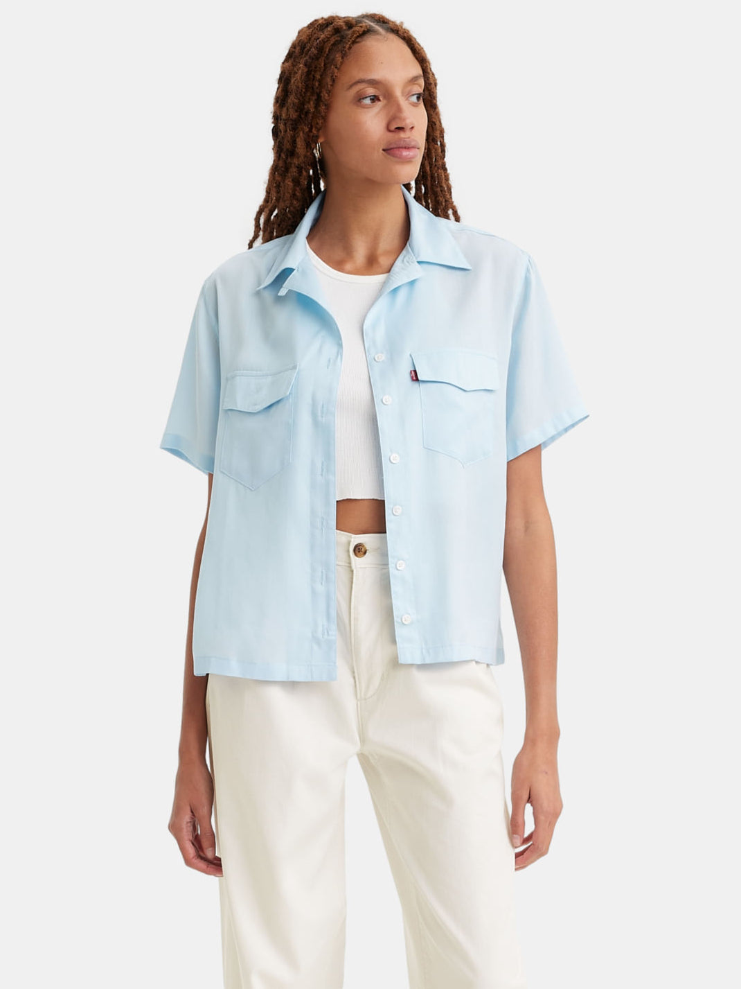 Ember Short Sleeve Bowling Shirt in Omphalodes Blue