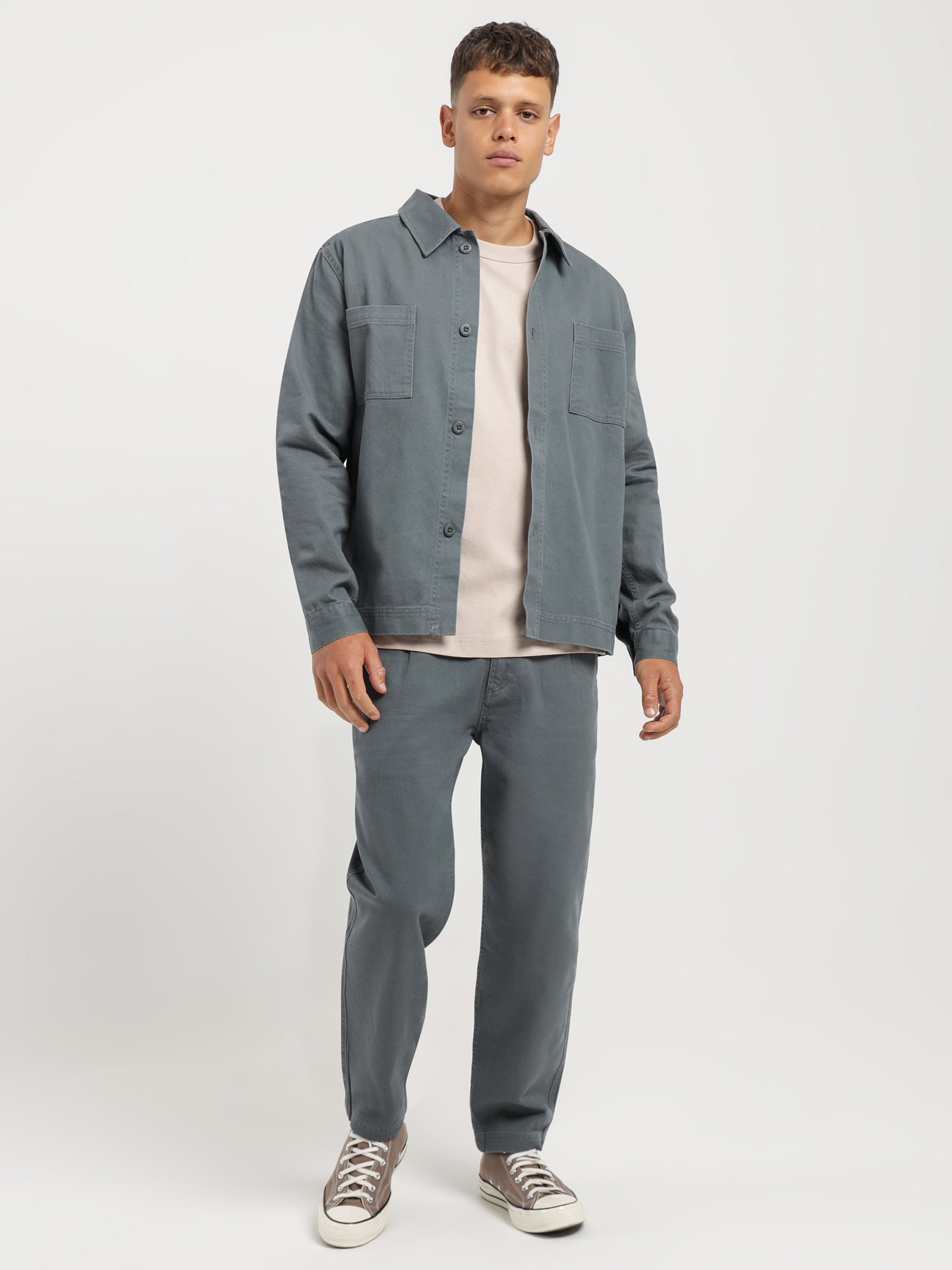 Beau Twill Overshirt in Bottle Green