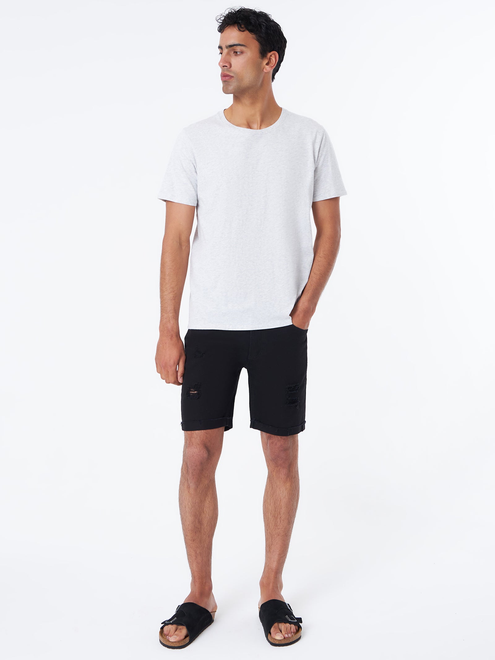 Zane Skinny Denim Short - True Black Rip