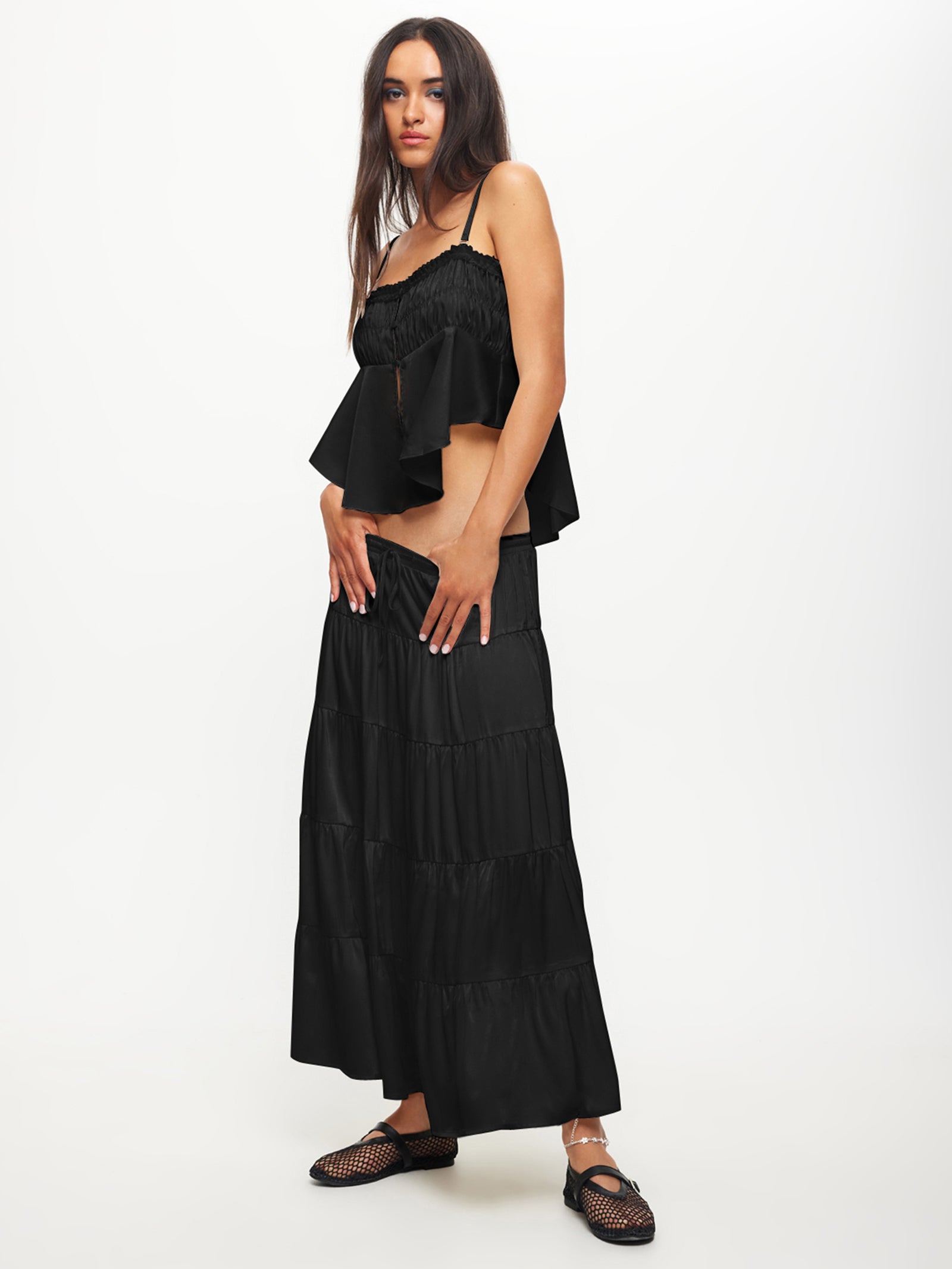 Keira Tiered Skirt in Onyx Black