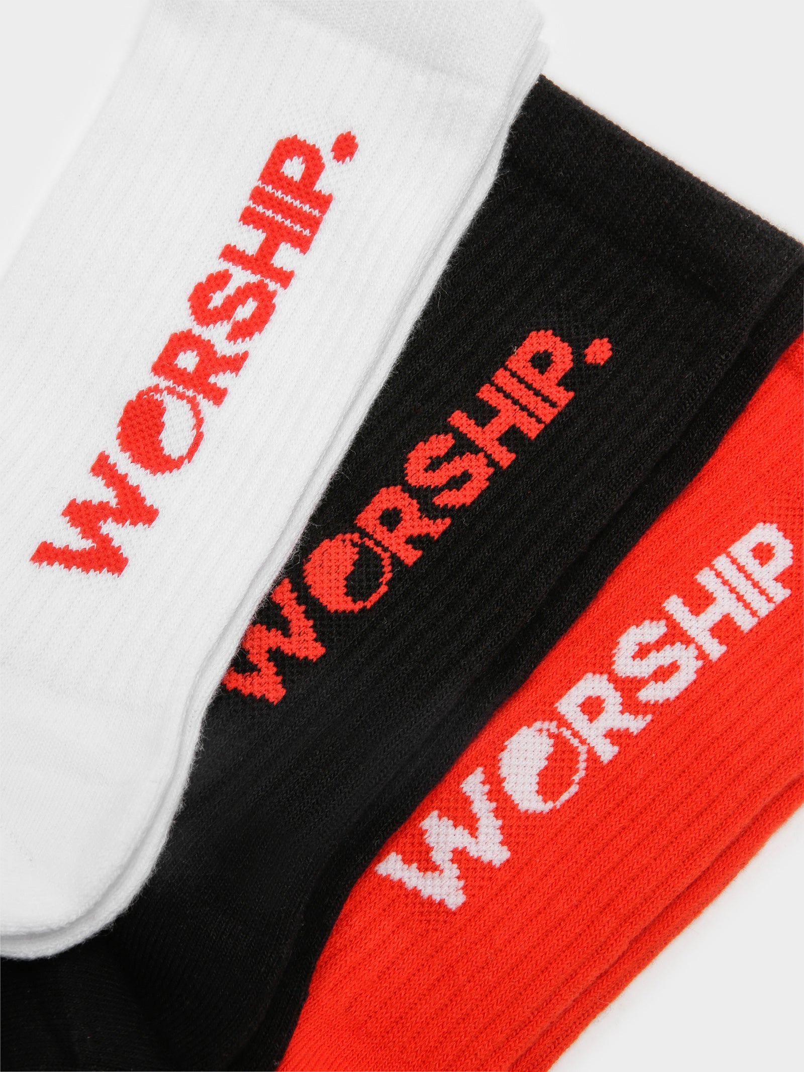 3 Pairs of Organic Core Socks in White, Red & Black