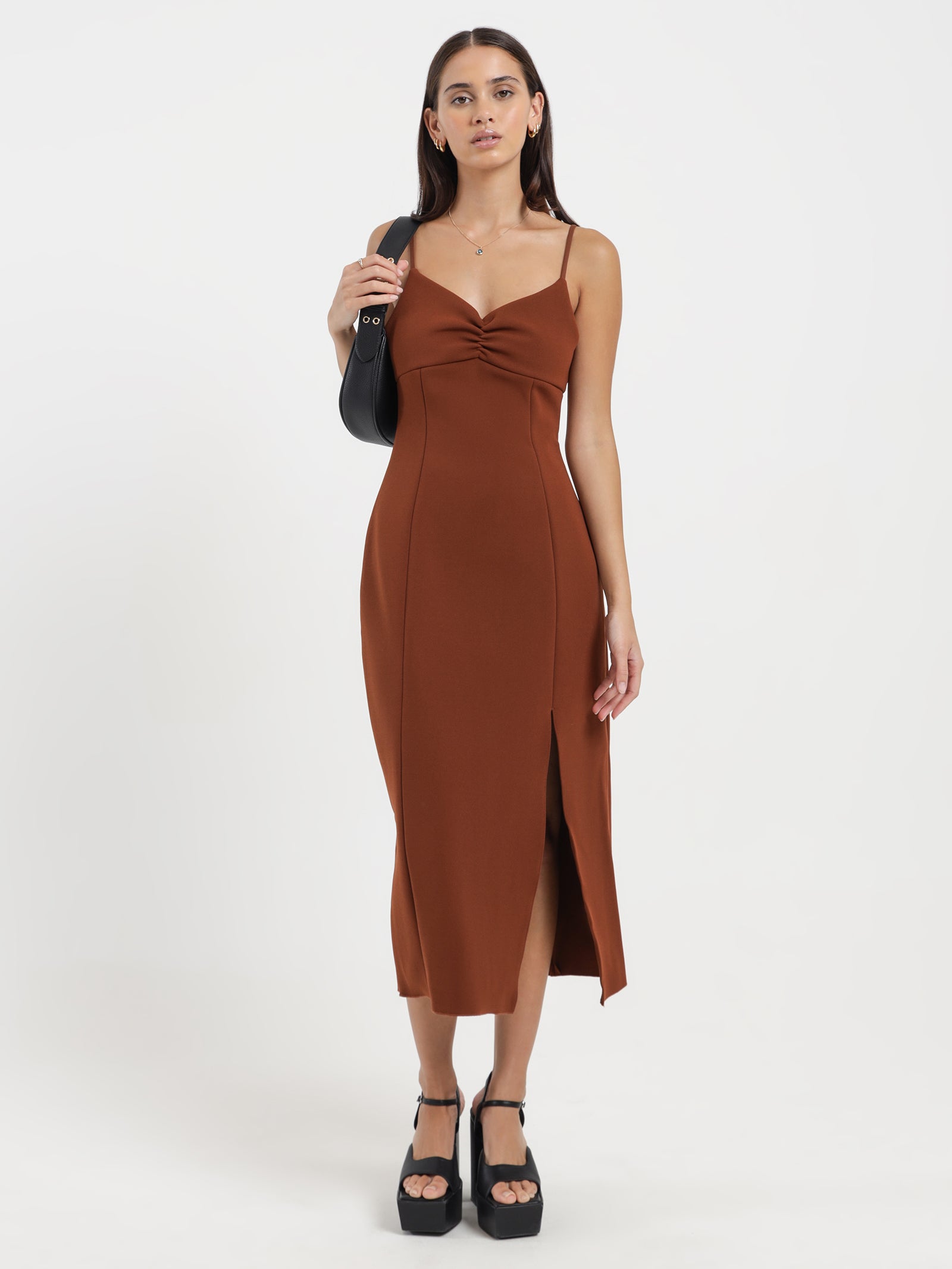 Martha Bonded Midi Dress in Cinnamon