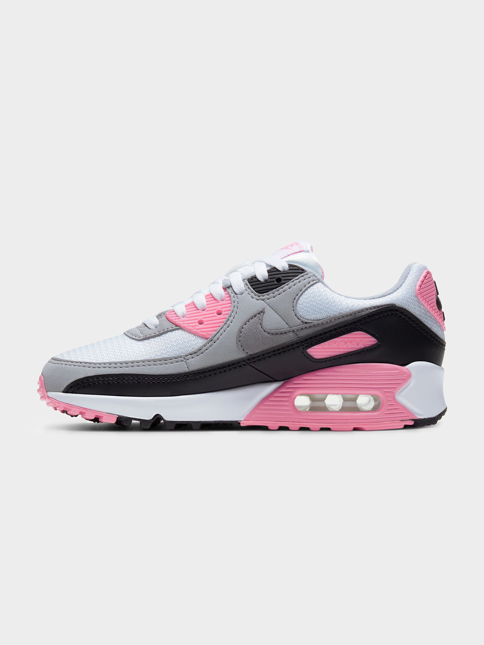 Womens Air Max 90 Sneakers in White, Grey & Rose Pink