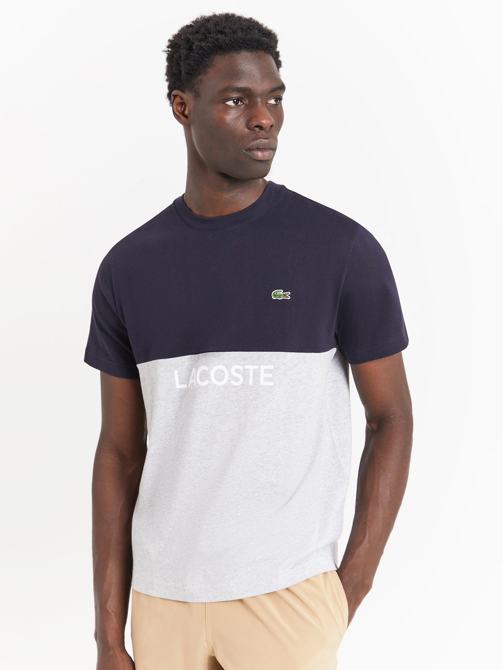 Colour Block Logo T-Shirt in Abysm Blue & Silver Grey